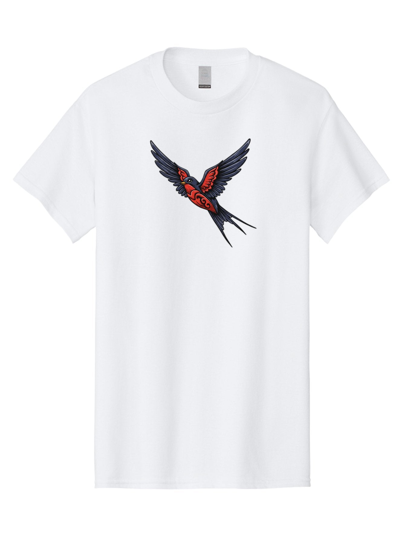 Swallow-In-Flight-1 Men'S Graphic Tee, 100% Cotton, Comfortable Casual Summer Wear, Machine Washable, Tribal Swallow Design, Bird In Flight, Red And Black Artwork, Tattoo Inspiration, Symbolic Bird, Winged Creature, Traditional Tattoo Art, Bae296 3