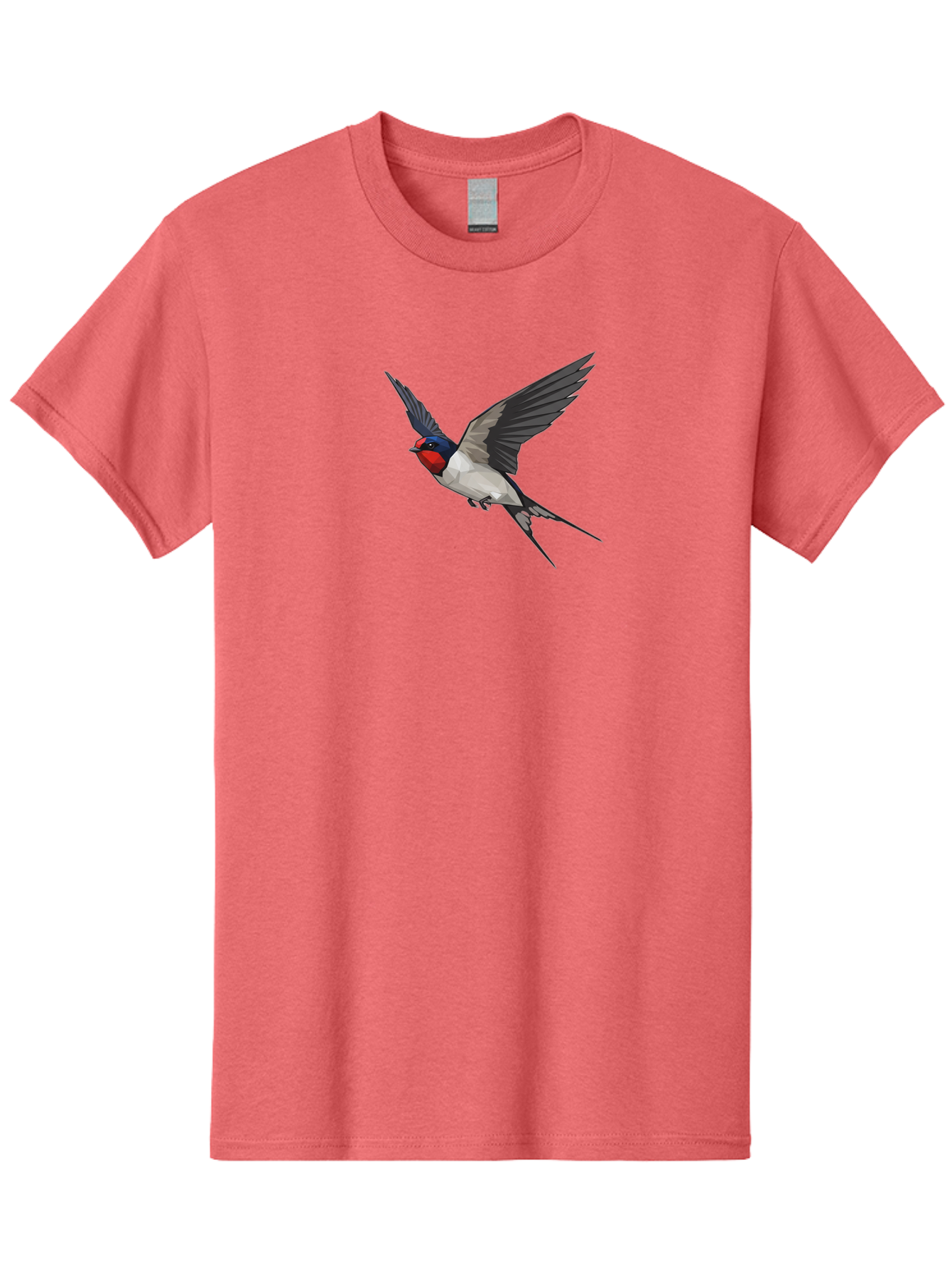 Swallow Men'S Graphic Tee, 100% Cotton, Comfortable Casual Summer Wear, Machine Washable, Swallow In Flight, Bird Flying, Wildlife Illustration, Colorful Plumage, Dynamic Movement, Avian Art, Cartoon Bird, Red Face, Blue Head, White Body, Bae299 9