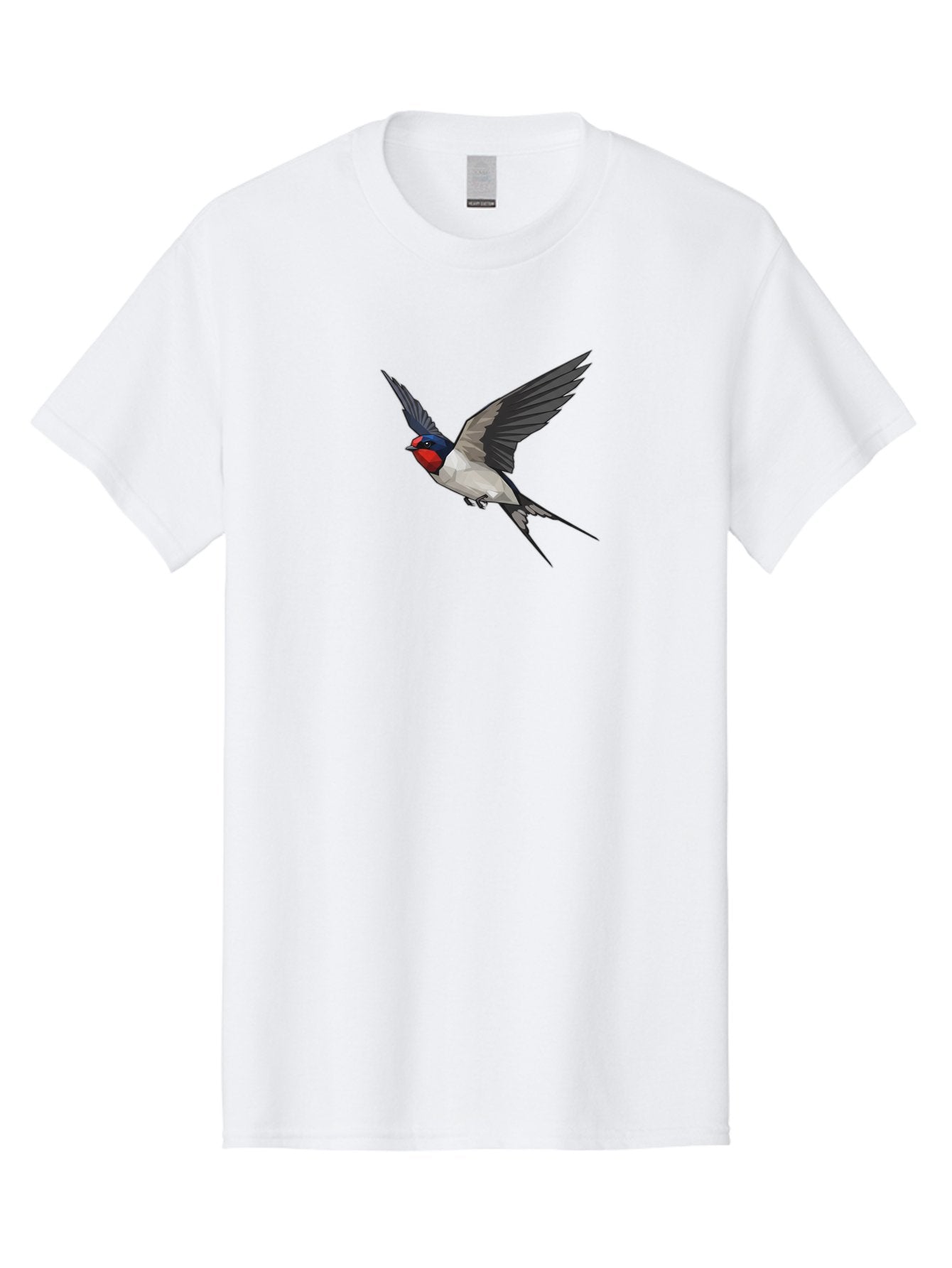 Swallow Men'S Graphic Tee, 100% Cotton, Comfortable Casual Summer Wear, Machine Washable, Swallow In Flight, Bird Flying, Wildlife Illustration, Colorful Plumage, Dynamic Movement, Avian Art, Cartoon Bird, Red Face, Blue Head, White Body, Bae299 5