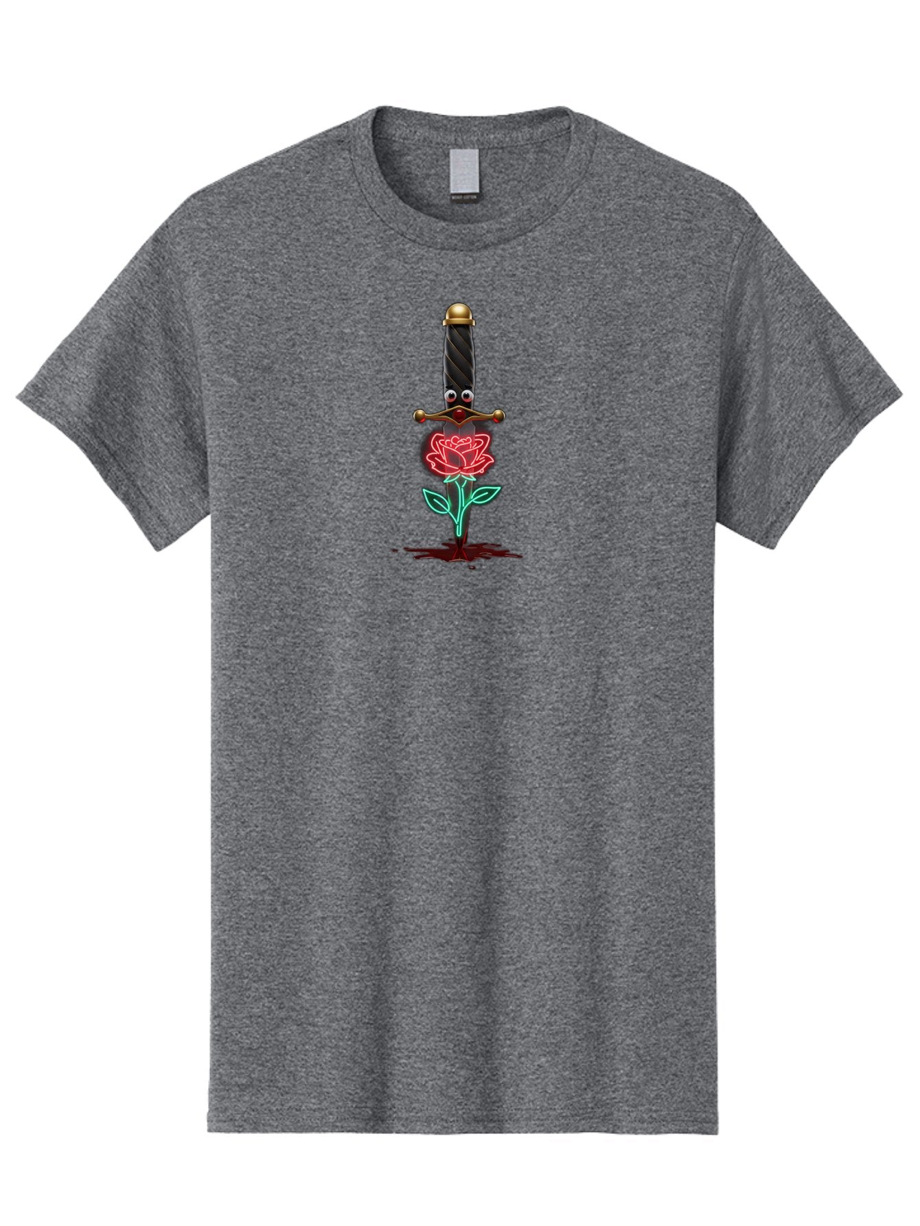 Sword-Stabbing-Rose Men'S Graphic Tee, 100% Cotton, Comfortable Casual Summer Wear, Machine Washable, Cartoon Sword, Stabbed Rose, Blood Splatter, Cartoon Eyes, Red Rose, Fantasy Art, Gothic Symbolism, Symbolic Imagery, Dark Romance Bae300 4