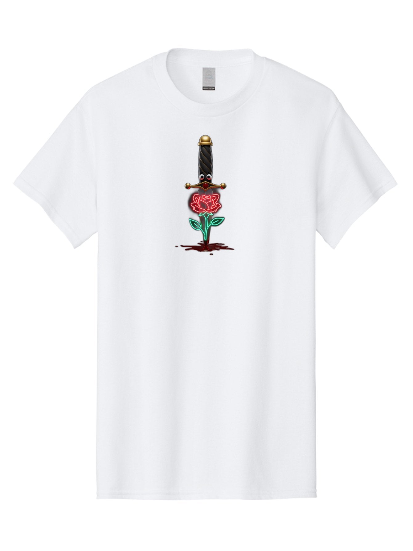 Sword-Stabbing-Rose Men'S Graphic Tee, 100% Cotton, Comfortable Casual Summer Wear, Machine Washable, Cartoon Sword, Stabbed Rose, Blood Splatter, Cartoon Eyes, Red Rose, Fantasy Art, Gothic Symbolism, Symbolic Imagery, Dark Romance Bae300 8