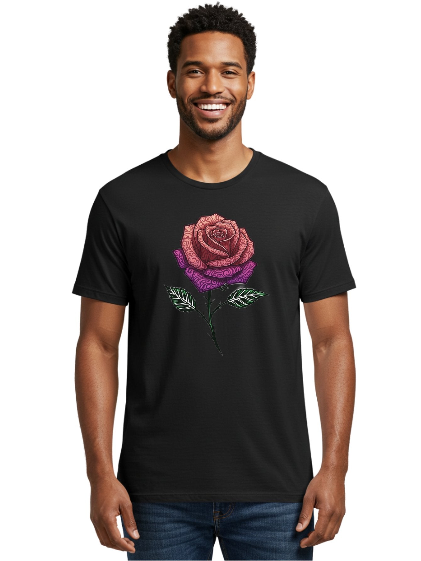 Tattoo-Rose Men'S Graphic Tee, 100% Cotton, Comfortable Casual Summer Wear, Machine Washable, Henna Art Rose, Beautiful Flower, Intricate Designs, Floral Pattern, Decorative Rose, Tattoo Style Bae301 27