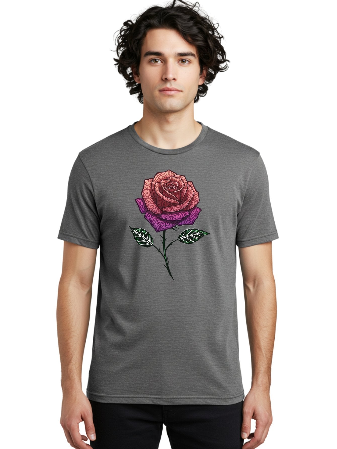 Tattoo-Rose Men'S Graphic Tee, 100% Cotton, Comfortable Casual Summer Wear, Machine Washable, Henna Art Rose, Beautiful Flower, Intricate Designs, Floral Pattern, Decorative Rose, Tattoo Style Bae301 22