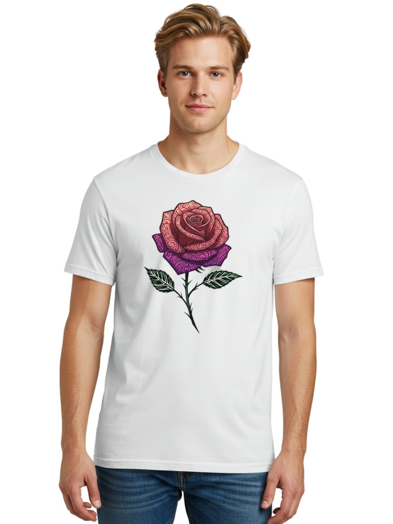 Tattoo-Rose Men'S Graphic Tee, 100% Cotton, Comfortable Casual Summer Wear, Machine Washable, Henna Art Rose, Beautiful Flower, Intricate Designs, Floral Pattern, Decorative Rose, Tattoo Style Bae301 16