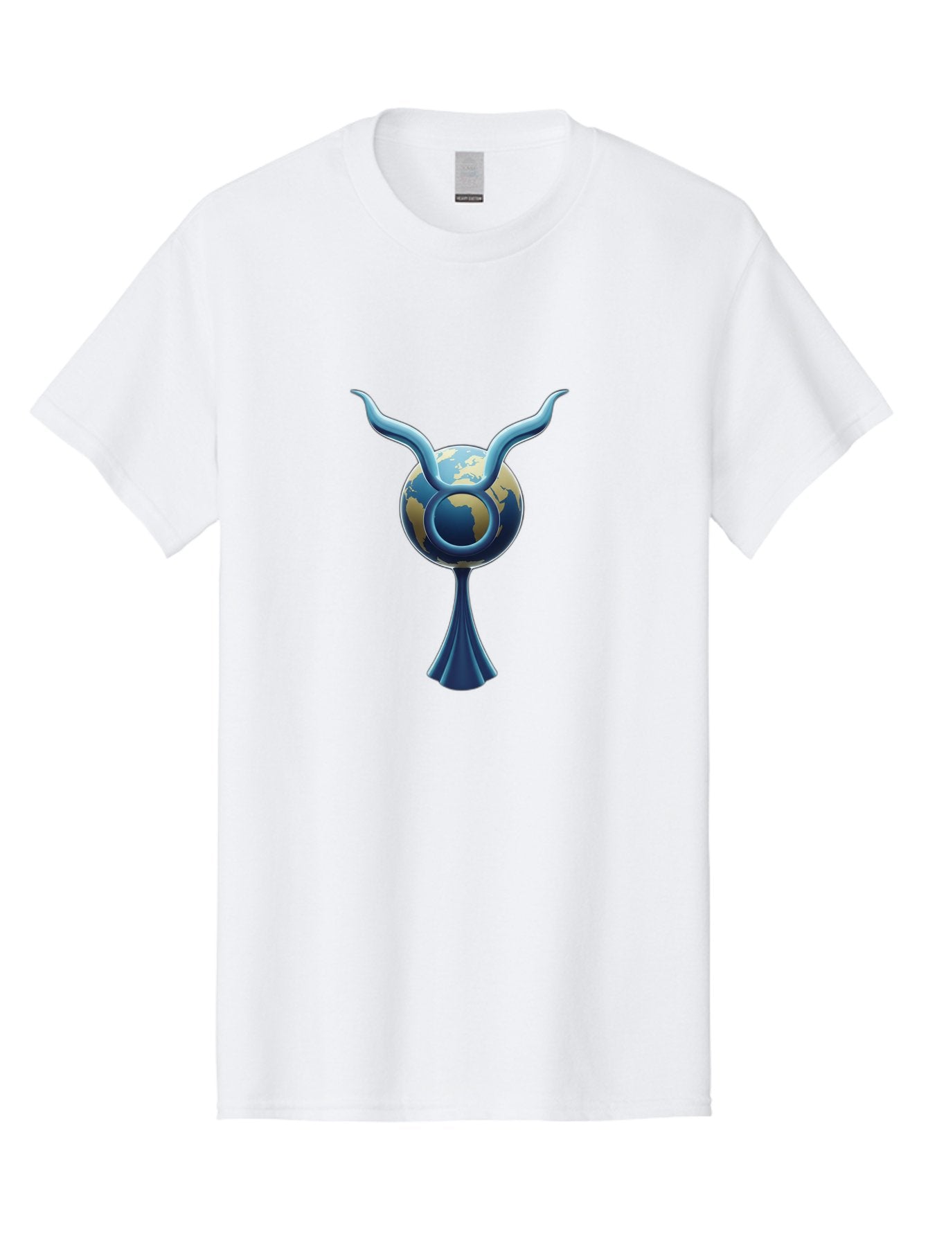 Taurus-1 Men'S Graphic Tee, 100% Cotton, Comfortable Casual Summer Wear, Machine Washable, Taurus Zodiac Sign, Astrological Symbol, Earthy Tone, Blue And Gold Globe, Flowing Design, Abstract Art, Horoscope, Horoscope Symbol, Astrology, Bae302