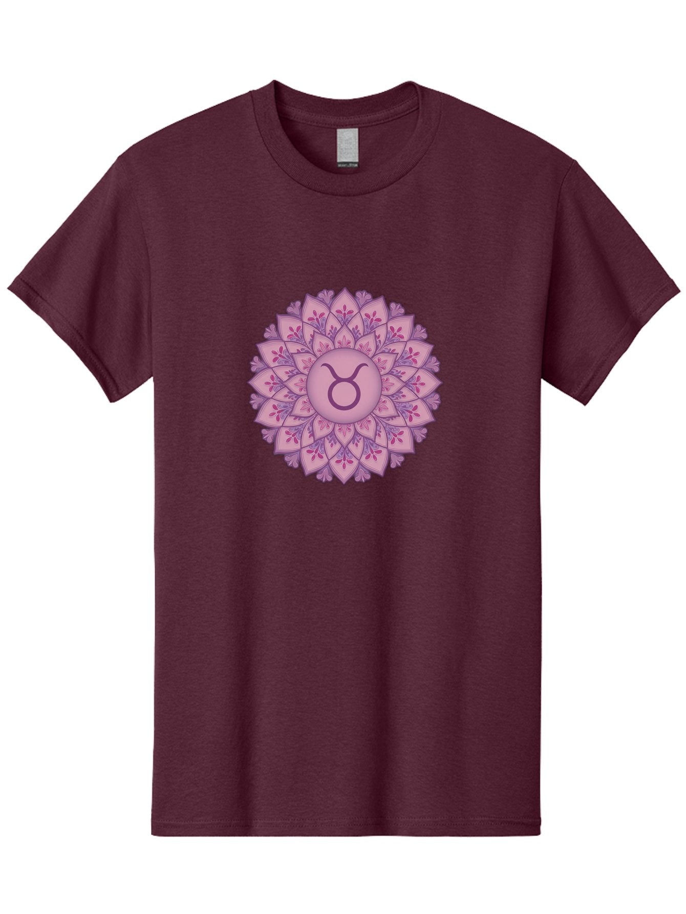 Taurus-Symbol-Mandala Men'S Graphic Tee, 100% Cotton, Comfortable Casual Summer Wear, Machine Washable, Taurus Symbol, Mandala Design, Floral Pattern, Purple Hues, Astrological Sign, Mystical Art, Zodiac Symbol, Spiritual Iconography, Bae304