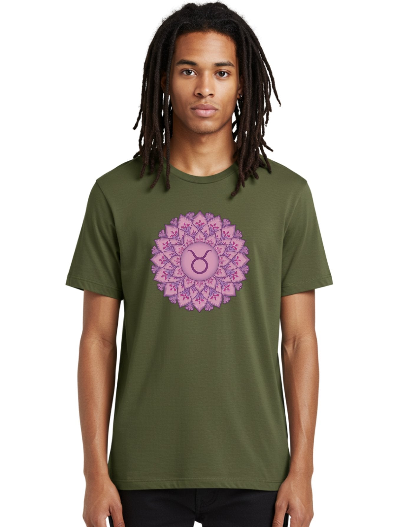 Taurus-Symbol-Mandala Men'S Graphic Tee, 100% Cotton, Comfortable Casual Summer Wear, Machine Washable, Taurus Symbol, Mandala Design, Floral Pattern, Purple Hues, Astrological Sign, Mystical Art, Zodiac Symbol, Spiritual Iconography, Bae304 18