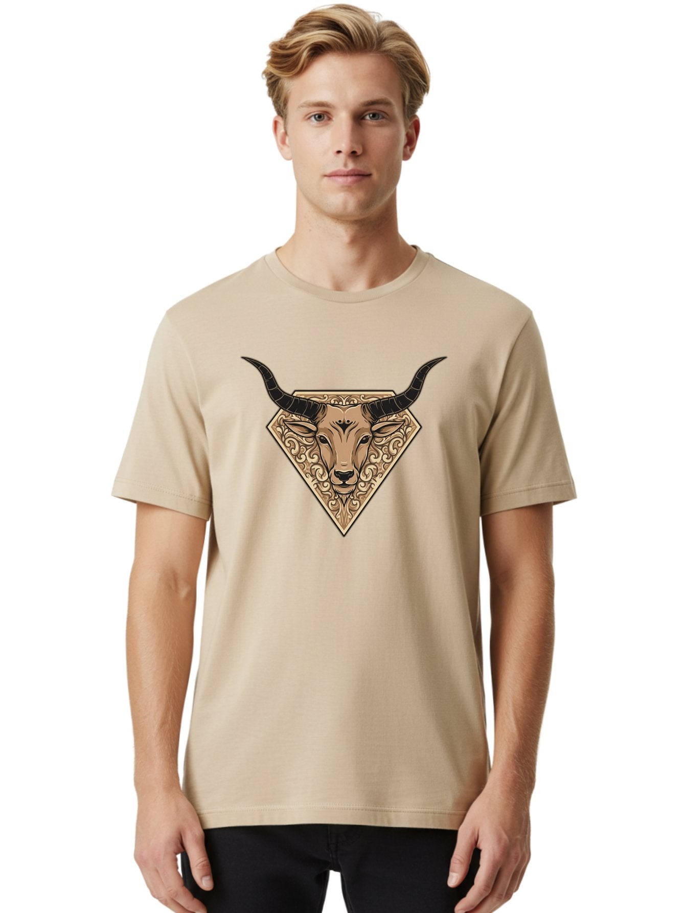 Taurus-Zodiac Men'S Graphic Tee, 100% Cotton, Comfortable Casual Summer Wear, Machine Washable, Taurus Bull, Zodiac Sign, Astrology Symbol, Bull Head, Ornate Design, Vintage Illustration, Esoteric Art, Horoscope Icon Bae305 17