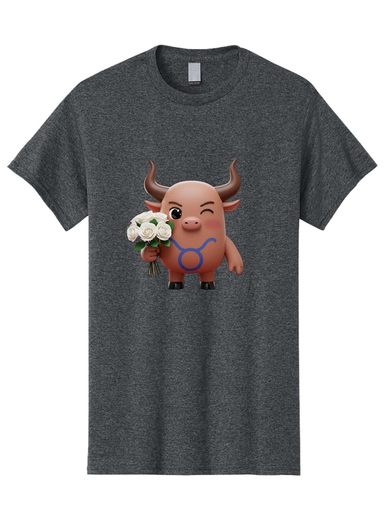 Taurus Men'S Graphic Tee, 100% Cotton, Comfortable Casual Summer Wear, Machine Washable, Taurus Zodiac Symbol, Cartoon Bull Character, Holding White Roses, Symbol Of Love, Astrological Sign, Bull Emoji, Cute Illustration, Zodiac Sign, Bae306 9