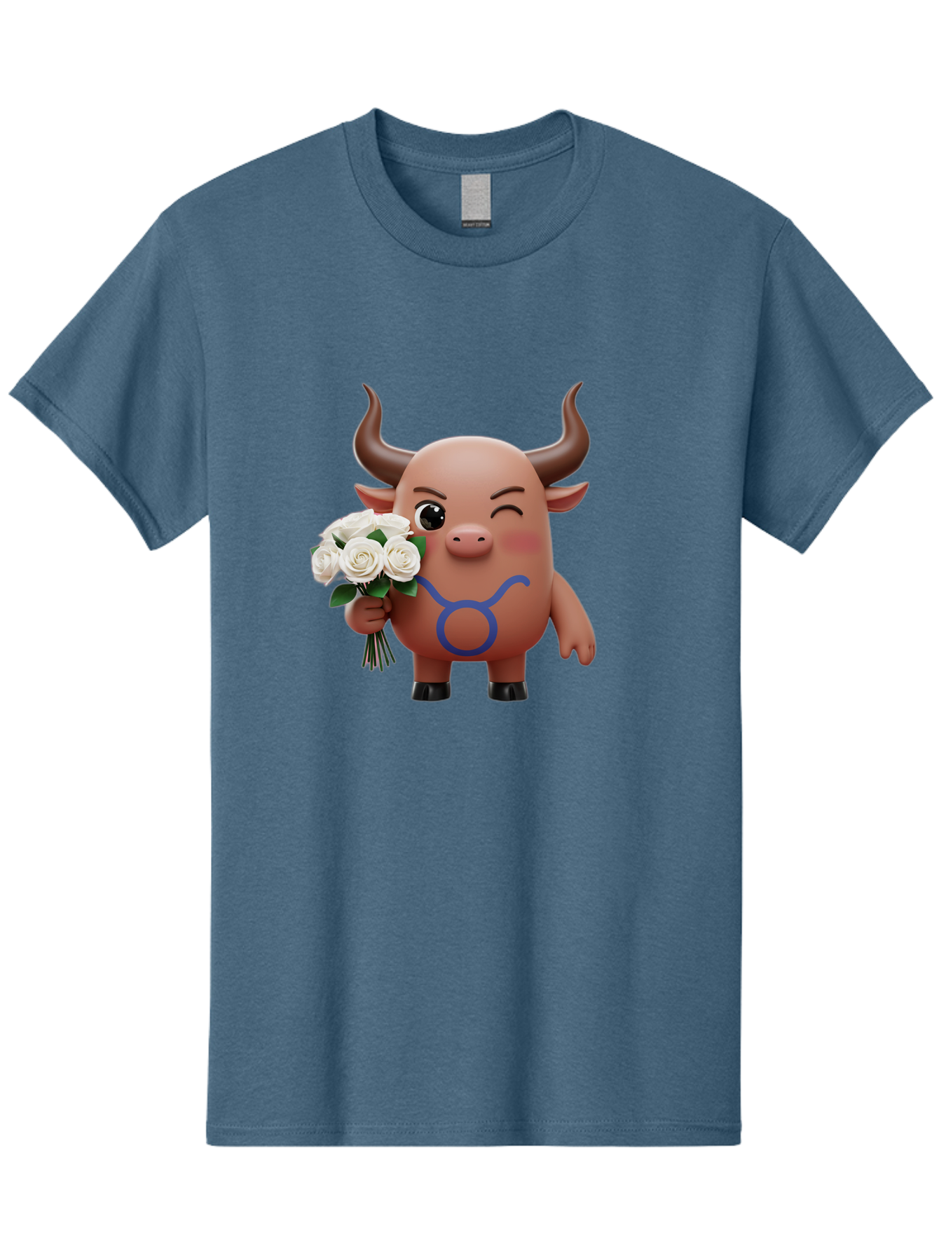 Taurus Men'S Graphic Tee, 100% Cotton, Comfortable Casual Summer Wear, Machine Washable, Taurus Zodiac Symbol, Cartoon Bull Character, Holding White Roses, Symbol Of Love, Astrological Sign, Bull Emoji, Cute Illustration, Zodiac Sign, Bae306 11