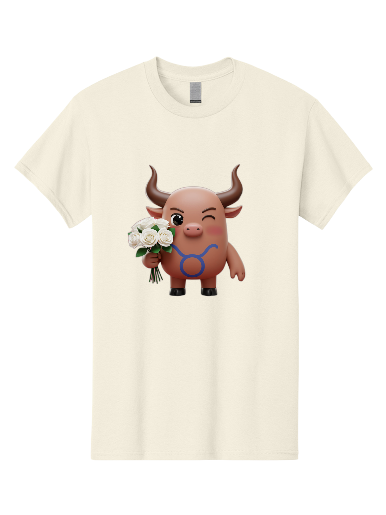 Taurus Men'S Graphic Tee, 100% Cotton, Comfortable Casual Summer Wear, Machine Washable, Taurus Zodiac Symbol, Cartoon Bull Character, Holding White Roses, Symbol Of Love, Astrological Sign, Bull Emoji, Cute Illustration, Zodiac Sign, Bae306 12
