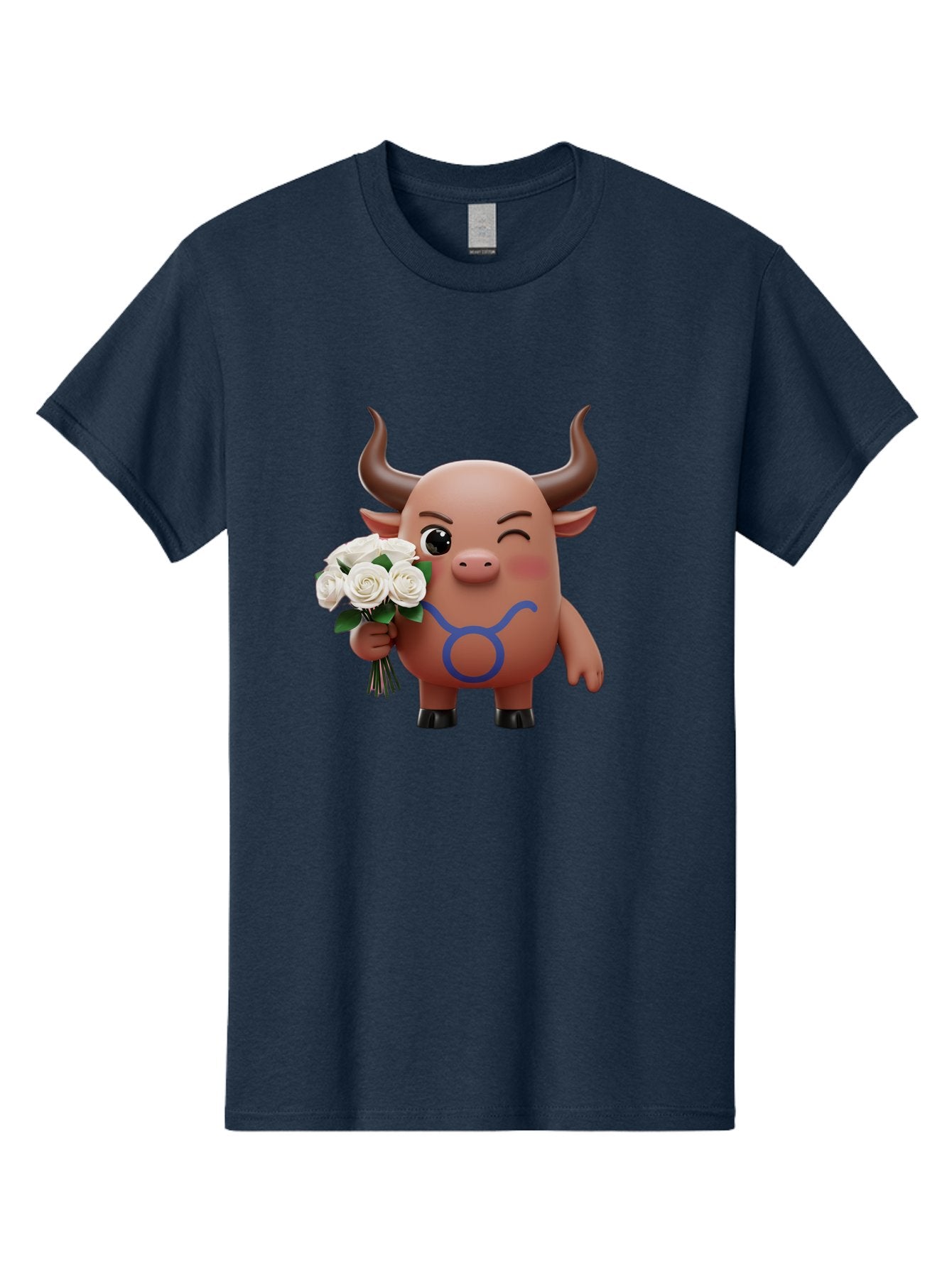 Taurus Men'S Graphic Tee, 100% Cotton, Comfortable Casual Summer Wear, Machine Washable, Taurus Zodiac Symbol, Cartoon Bull Character, Holding White Roses, Symbol Of Love, Astrological Sign, Bull Emoji, Cute Illustration, Zodiac Sign, Bae306 14