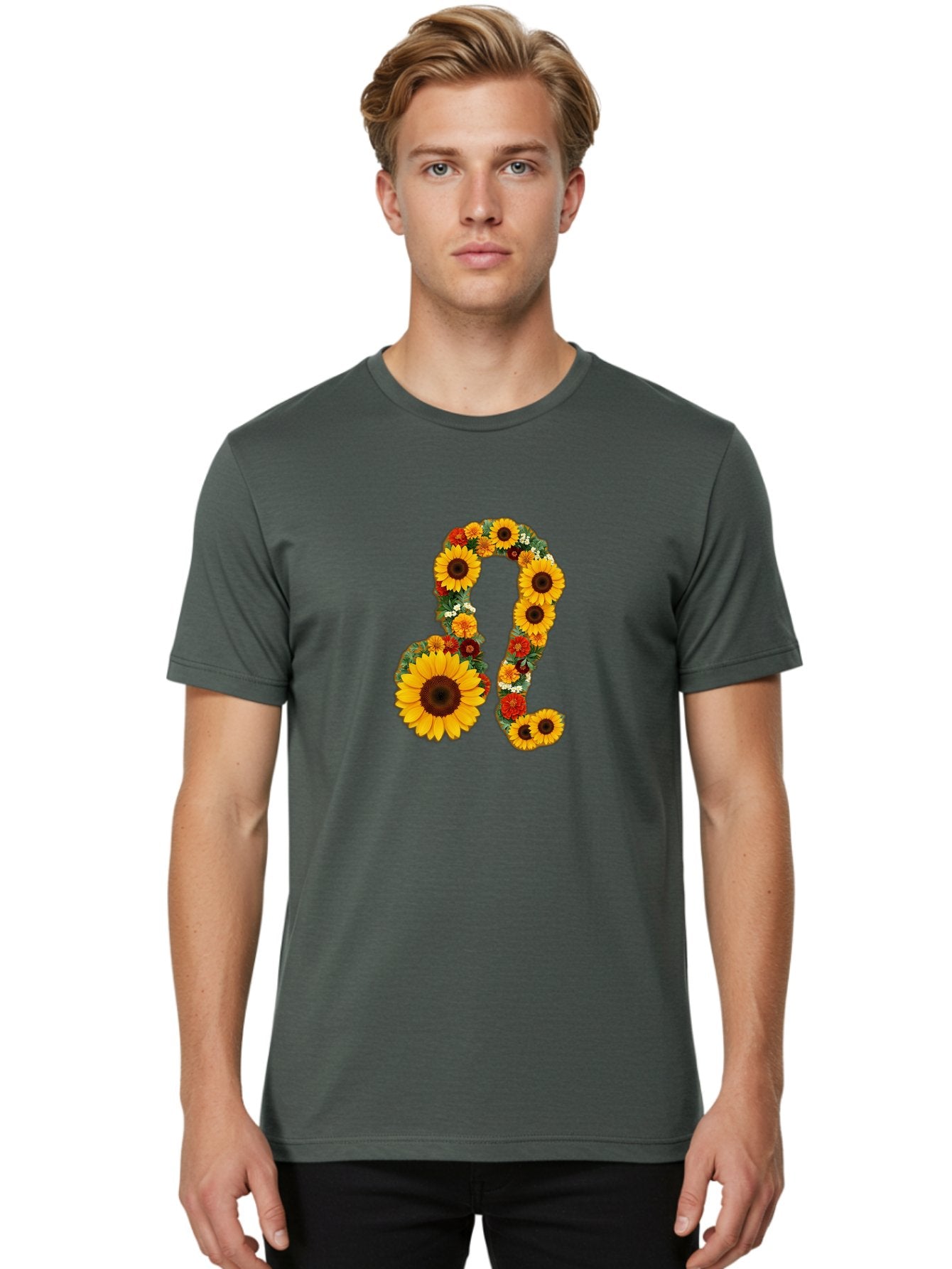Treble-Clef Men'S Graphic Tee, 100% Cotton, Comfortable Casual Summer Wear, Machine Washable, Sunflowers, Floral Arrangement, Musical Notes, G Clef Symbol, Music Art, Flowers, Creative Typography, Music Lovers, Floral Design, Harmony, Symphony Bae307 27