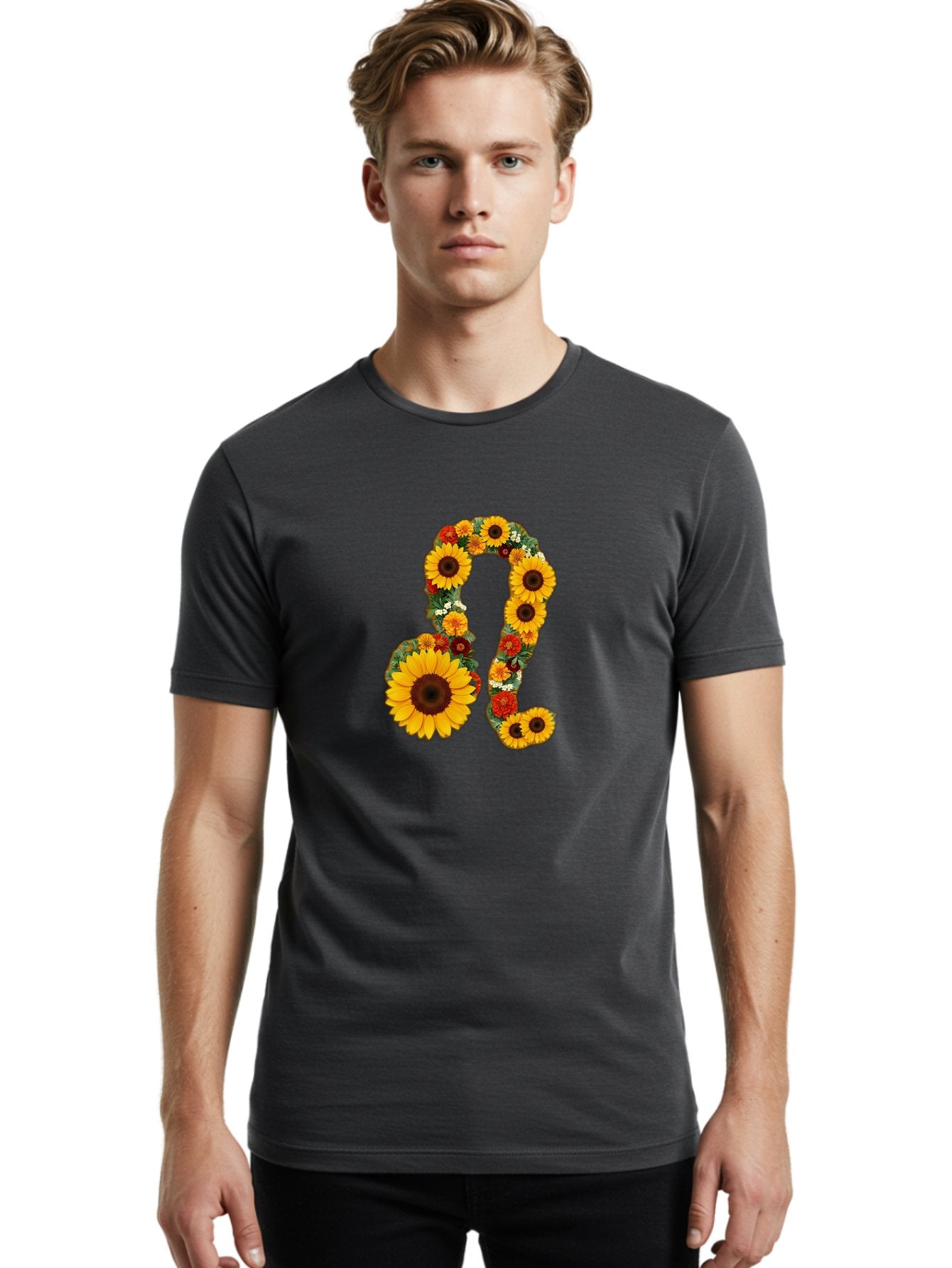 Treble-Clef Men'S Graphic Tee, 100% Cotton, Comfortable Casual Summer Wear, Machine Washable, Sunflowers, Floral Arrangement, Musical Notes, G Clef Symbol, Music Art, Flowers, Creative Typography, Music Lovers, Floral Design, Harmony, Symphony Bae307 17