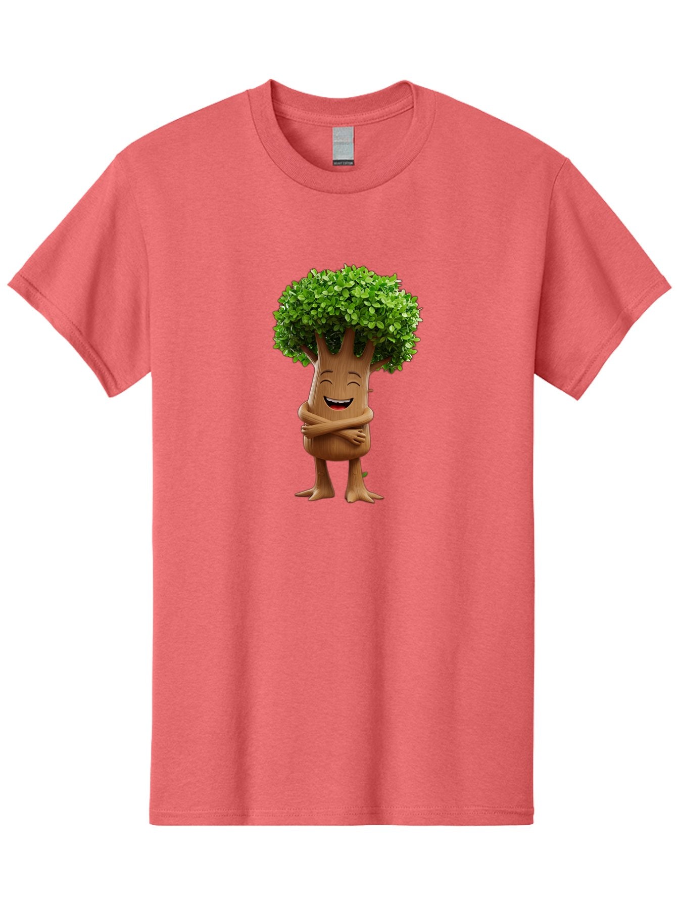 Tree-Character Men'S Graphic Tee, 100% Cotton, Comfortable Casual Summer Wear, Machine Washable, Cartoon Tree, Smiling Face, Happy Emotion, Green Leaves, Wooden Texture, Friendly Atmosphere, 3D Character, Eco-Friendly, Nature-Inspired, Bae308 7