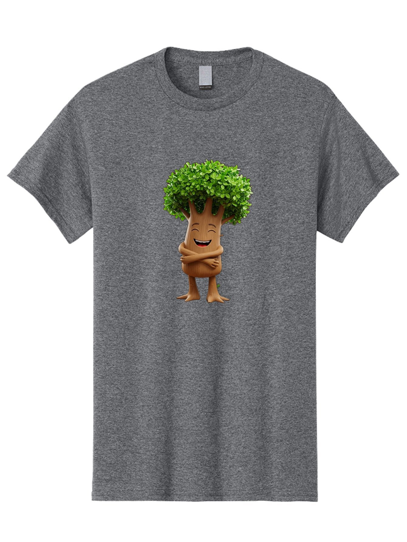 Tree-Character Men'S Graphic Tee, 100% Cotton, Comfortable Casual Summer Wear, Machine Washable, Cartoon Tree, Smiling Face, Happy Emotion, Green Leaves, Wooden Texture, Friendly Atmosphere, 3D Character, Eco-Friendly, Nature-Inspired, Bae308 14