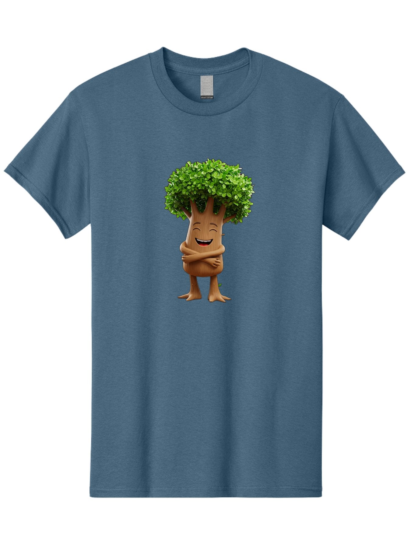 Tree-Character Men'S Graphic Tee, 100% Cotton, Comfortable Casual Summer Wear, Machine Washable, Cartoon Tree, Smiling Face, Happy Emotion, Green Leaves, Wooden Texture, Friendly Atmosphere, 3D Character, Eco-Friendly, Nature-Inspired, Bae308 6