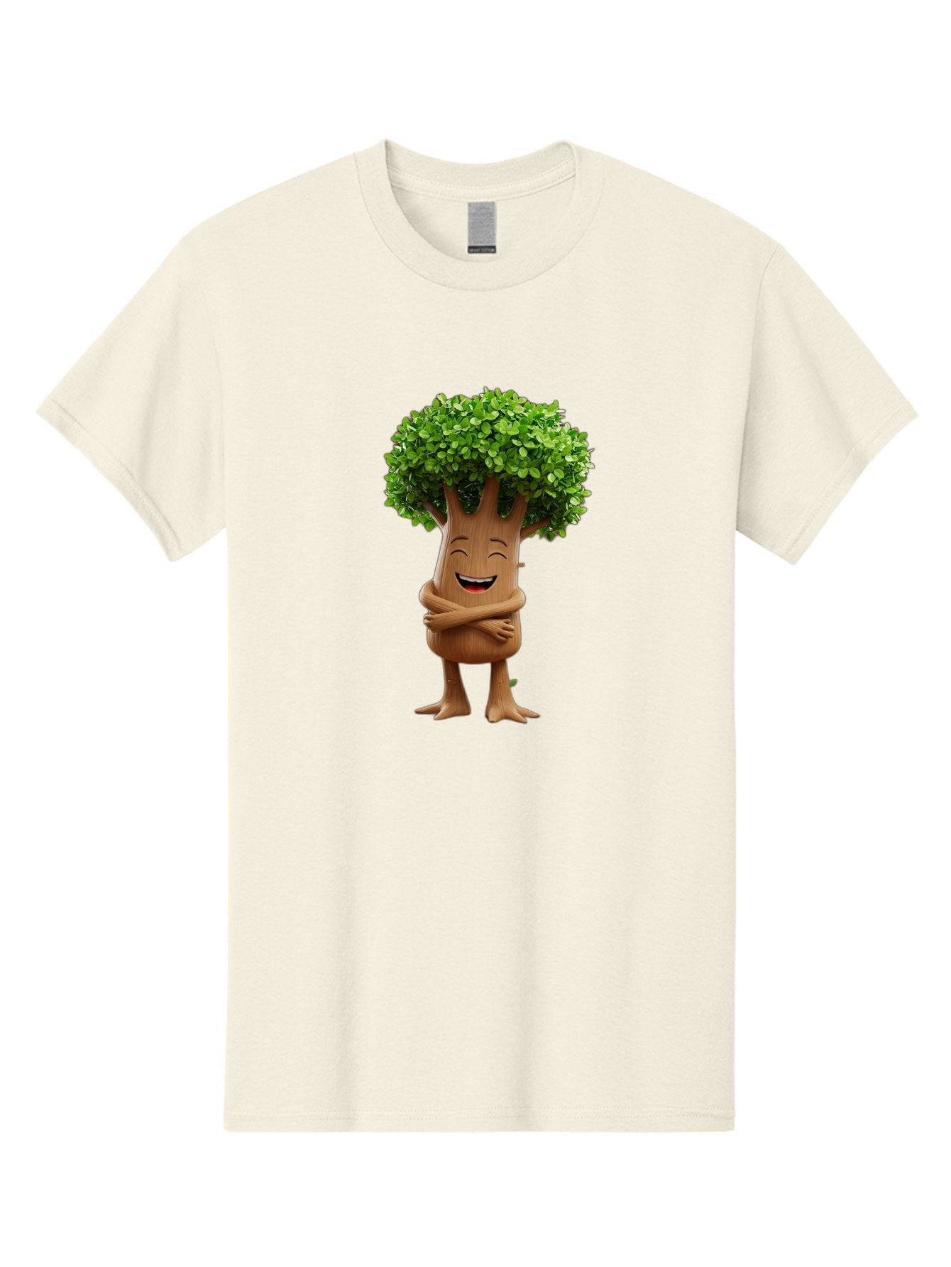 Tree-Character Men'S Graphic Tee, 100% Cotton, Comfortable Casual Summer Wear, Machine Washable, Cartoon Tree, Smiling Face, Happy Emotion, Green Leaves, Wooden Texture, Friendly Atmosphere, 3D Character, Eco-Friendly, Nature-Inspired, Bae308 15