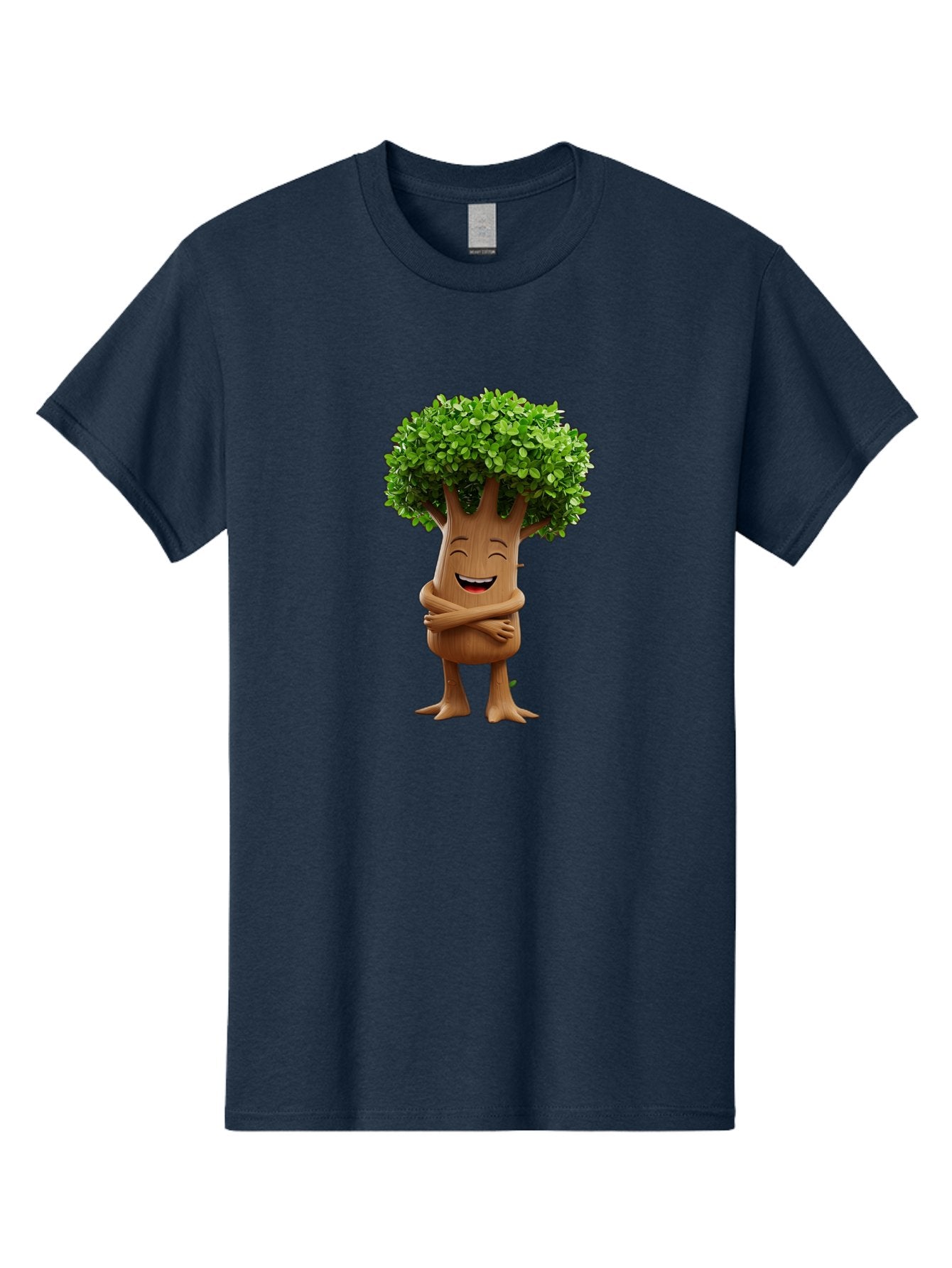 Tree-Character Men'S Graphic Tee, 100% Cotton, Comfortable Casual Summer Wear, Machine Washable, Cartoon Tree, Smiling Face, Happy Emotion, Green Leaves, Wooden Texture, Friendly Atmosphere, 3D Character, Eco-Friendly, Nature-Inspired, Bae308 12