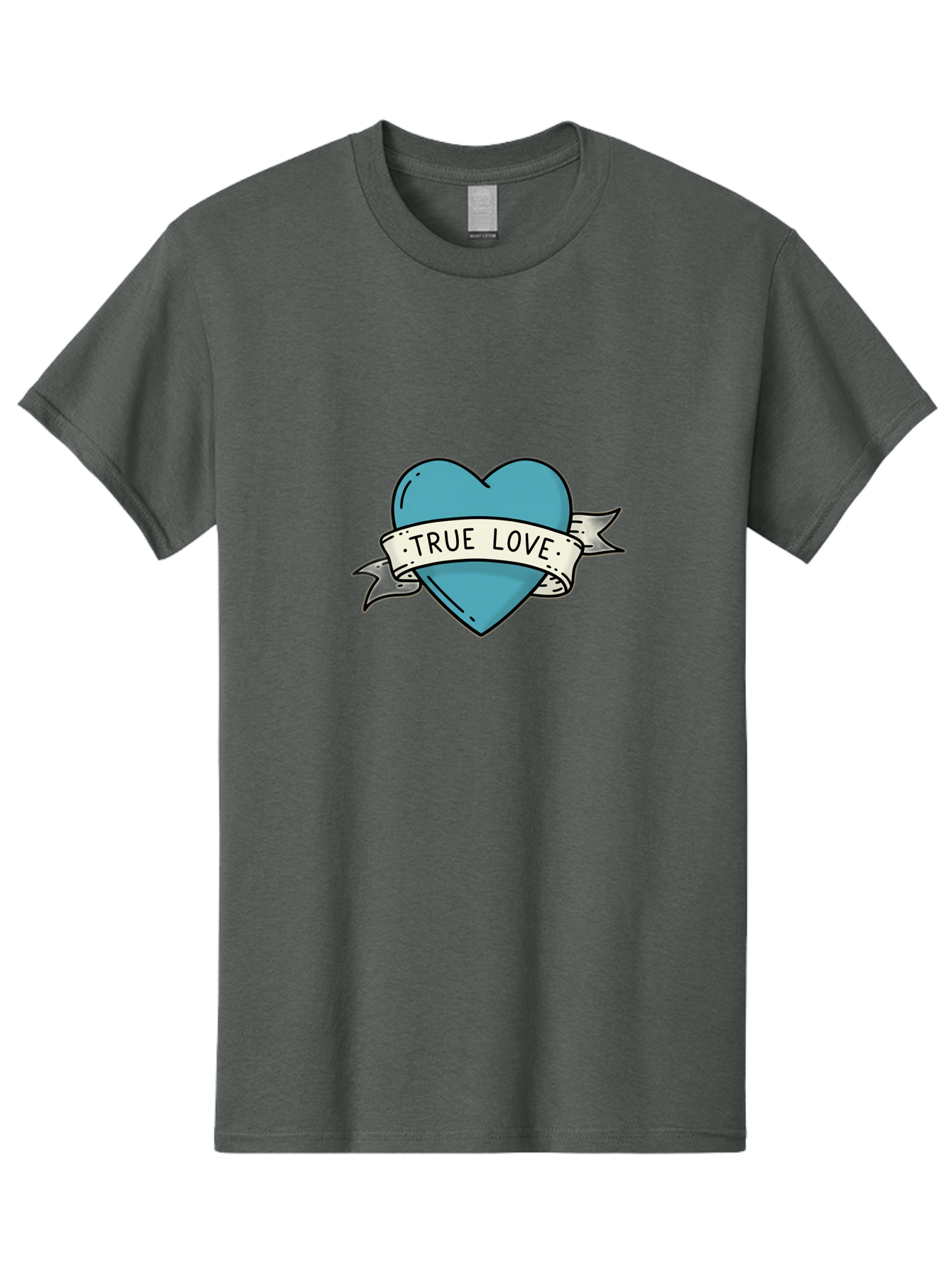 True-Love-1 Men'S Graphic Tee, 100% Cotton, Comfortable Casual Summer Wear, Machine Washable, Tattoo Heart Design, Blue Heart Illustration, True Love Symbol, Banner Wrapped Heart, Classic Tattoo Style, Simple Design Elements, Bae309 3