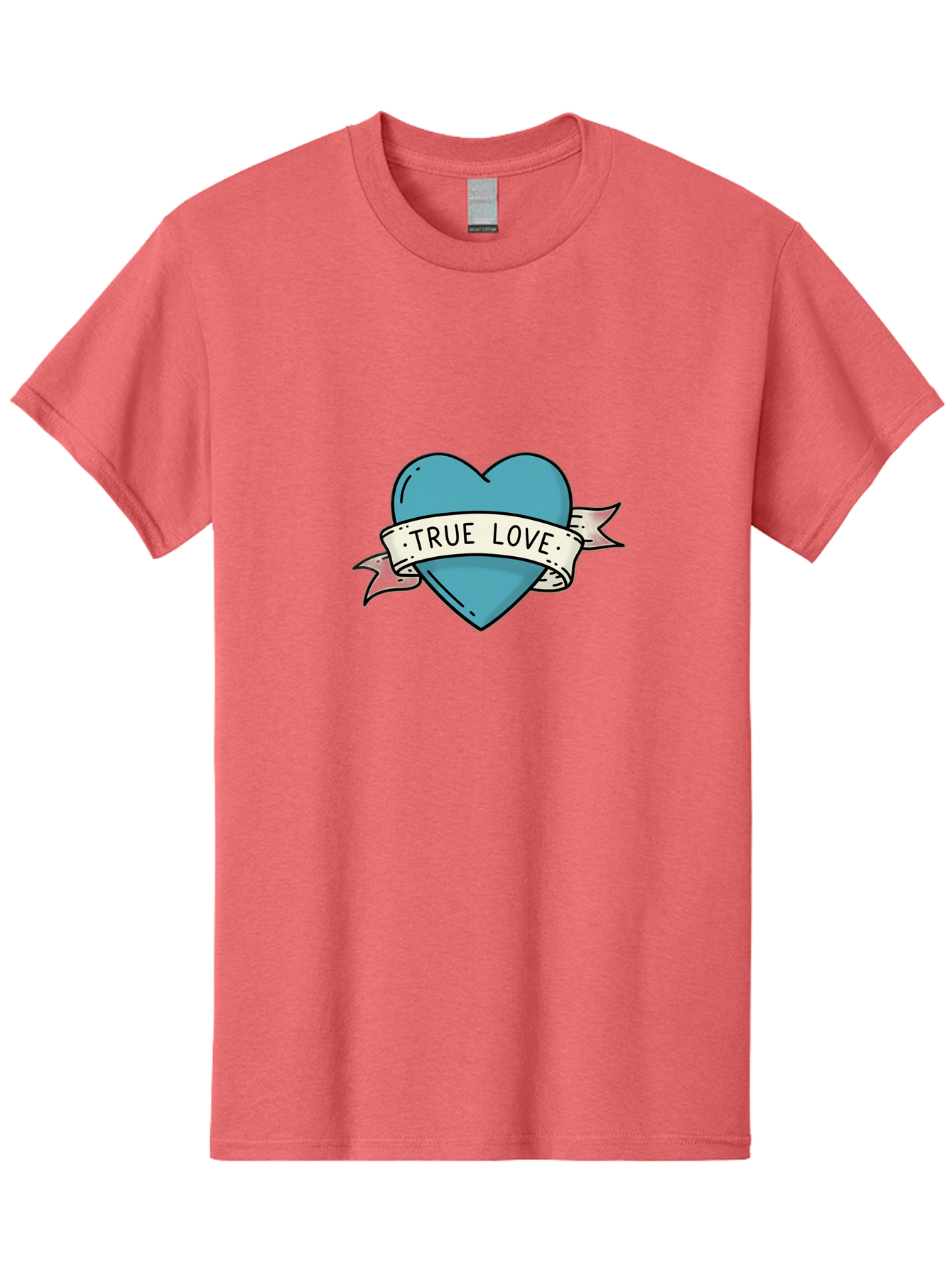 True-Love-1 Men'S Graphic Tee, 100% Cotton, Comfortable Casual Summer Wear, Machine Washable, Tattoo Heart Design, Blue Heart Illustration, True Love Symbol, Banner Wrapped Heart, Classic Tattoo Style, Simple Design Elements, Bae309 9