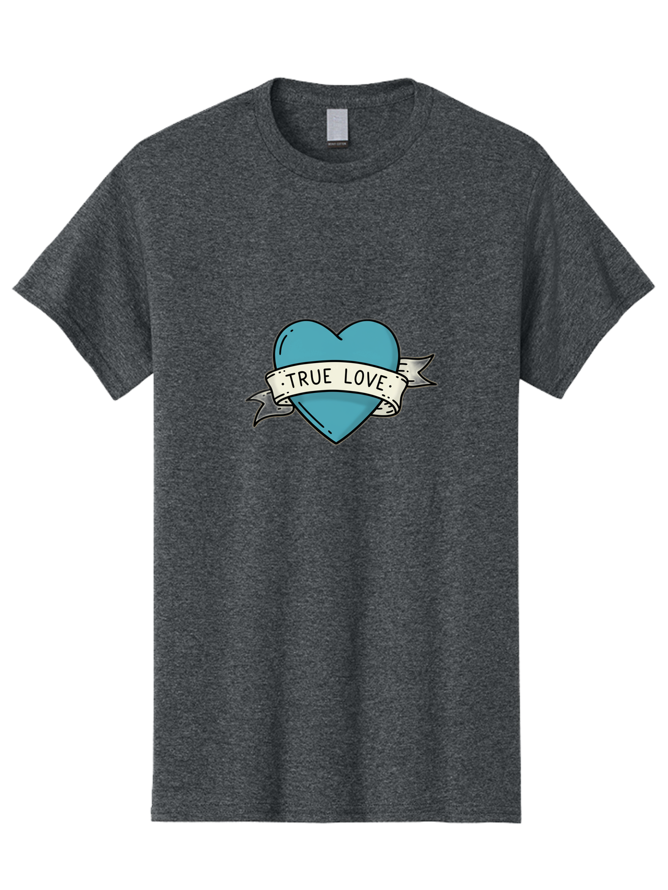True-Love-1 Men'S Graphic Tee, 100% Cotton, Comfortable Casual Summer Wear, Machine Washable, Tattoo Heart Design, Blue Heart Illustration, True Love Symbol, Banner Wrapped Heart, Classic Tattoo Style, Simple Design Elements, Bae309 8