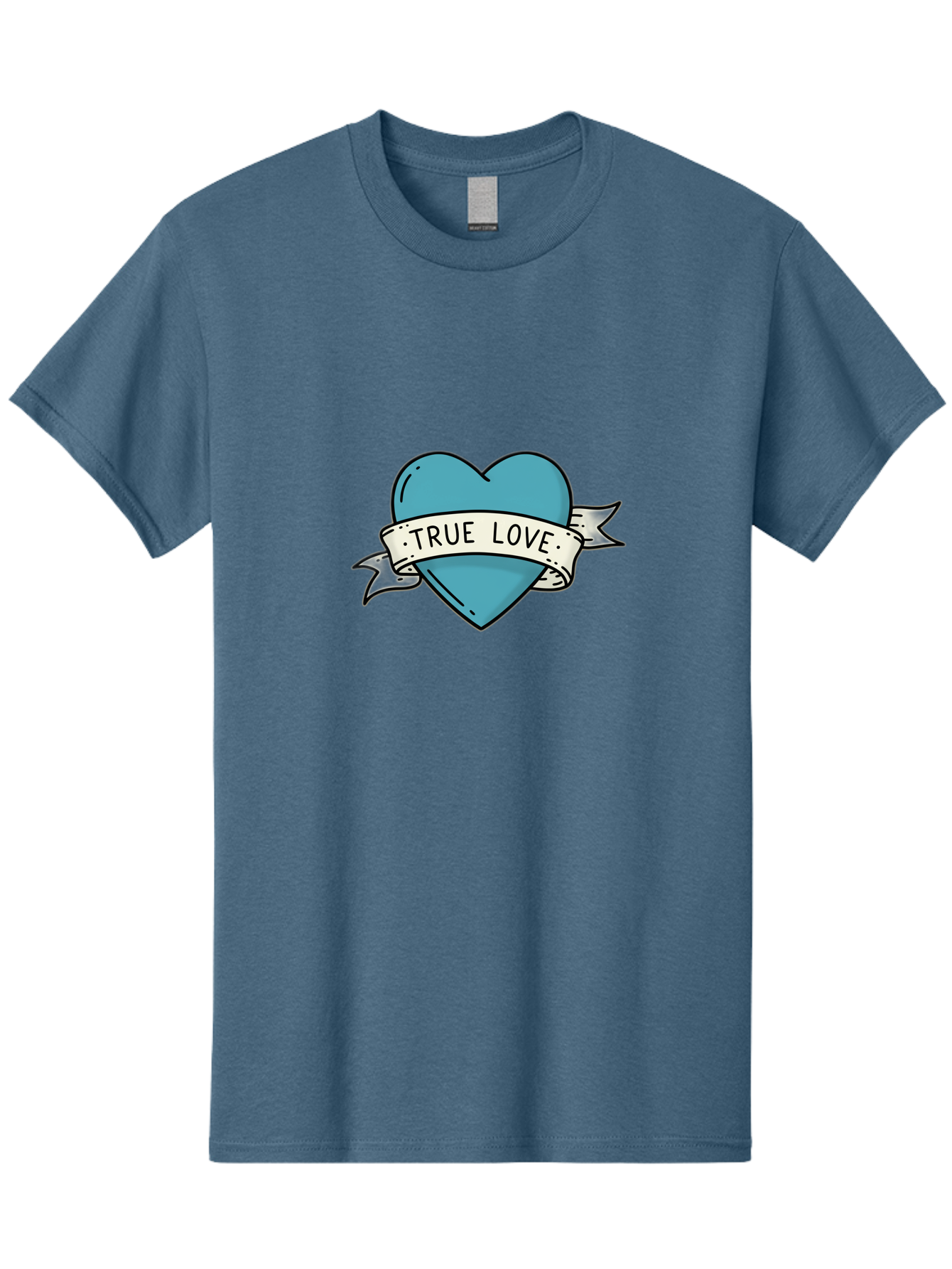 True-Love-1 Men'S Graphic Tee, 100% Cotton, Comfortable Casual Summer Wear, Machine Washable, Tattoo Heart Design, Blue Heart Illustration, True Love Symbol, Banner Wrapped Heart, Classic Tattoo Style, Simple Design Elements, Bae309 11