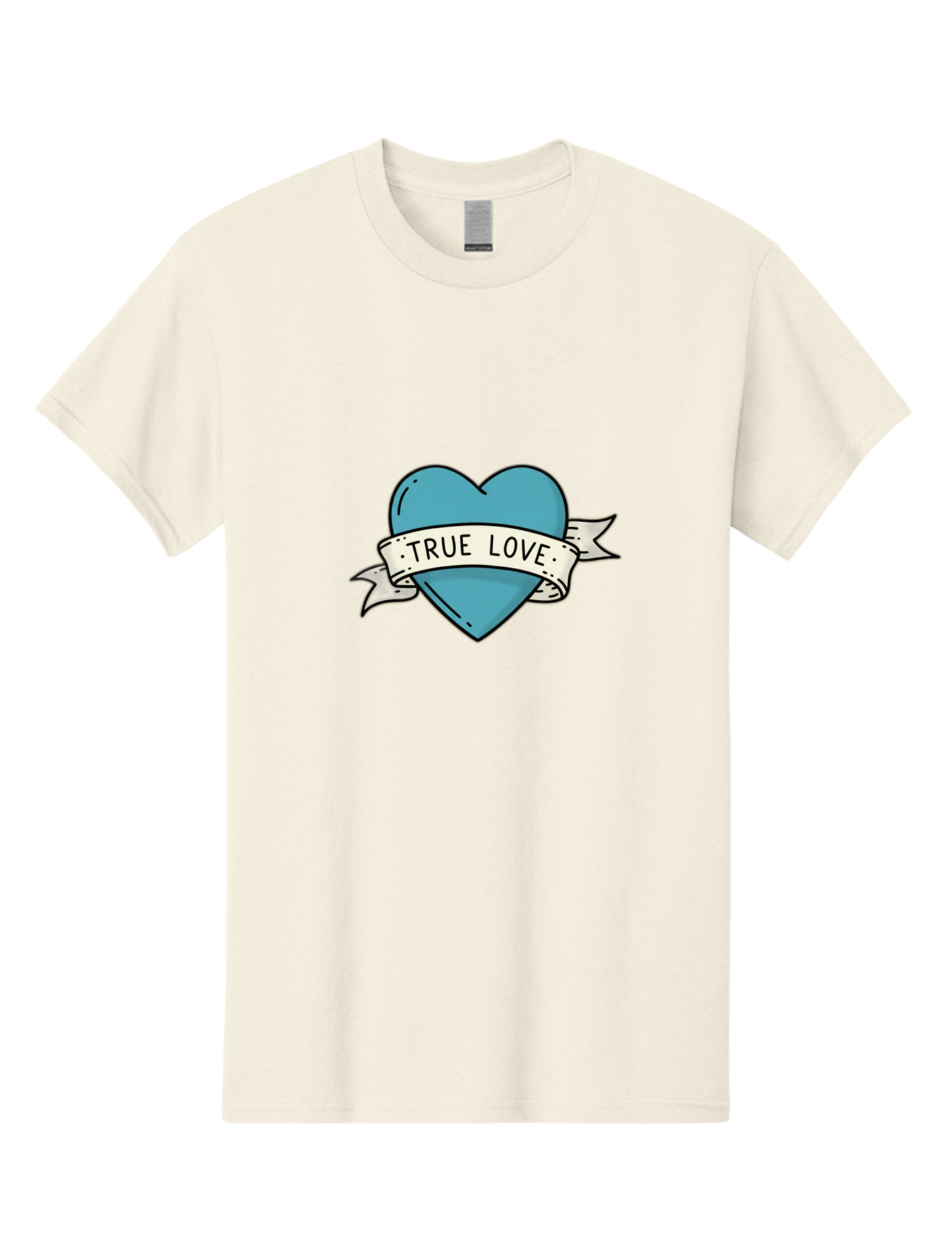 True-Love-1 Men'S Graphic Tee, 100% Cotton, Comfortable Casual Summer Wear, Machine Washable, Tattoo Heart Design, Blue Heart Illustration, True Love Symbol, Banner Wrapped Heart, Classic Tattoo Style, Simple Design Elements, Bae309 6