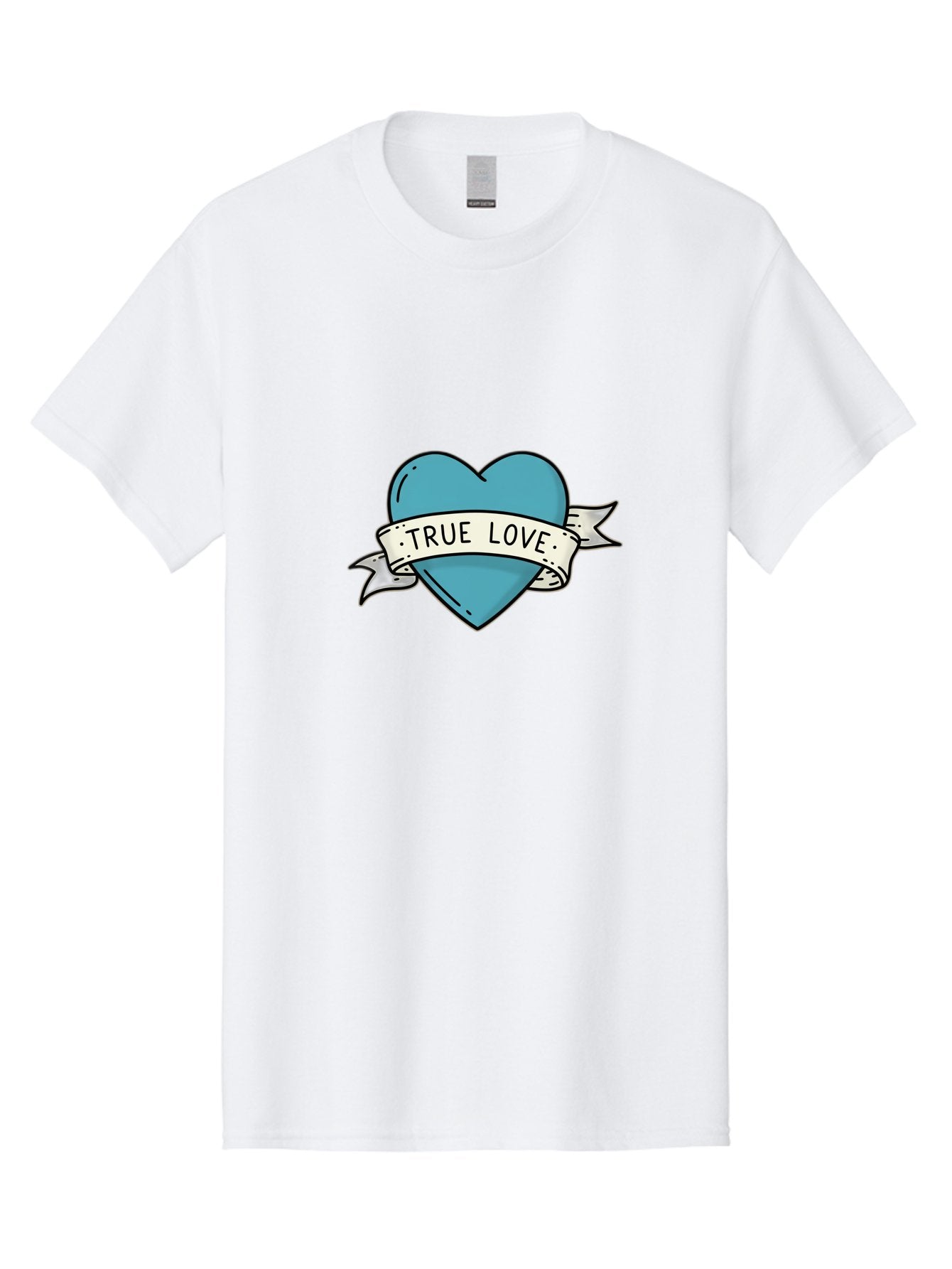 True-Love-1 Men'S Graphic Tee, 100% Cotton, Comfortable Casual Summer Wear, Machine Washable, Tattoo Heart Design, Blue Heart Illustration, True Love Symbol, Banner Wrapped Heart, Classic Tattoo Style, Simple Design Elements, Bae309 10