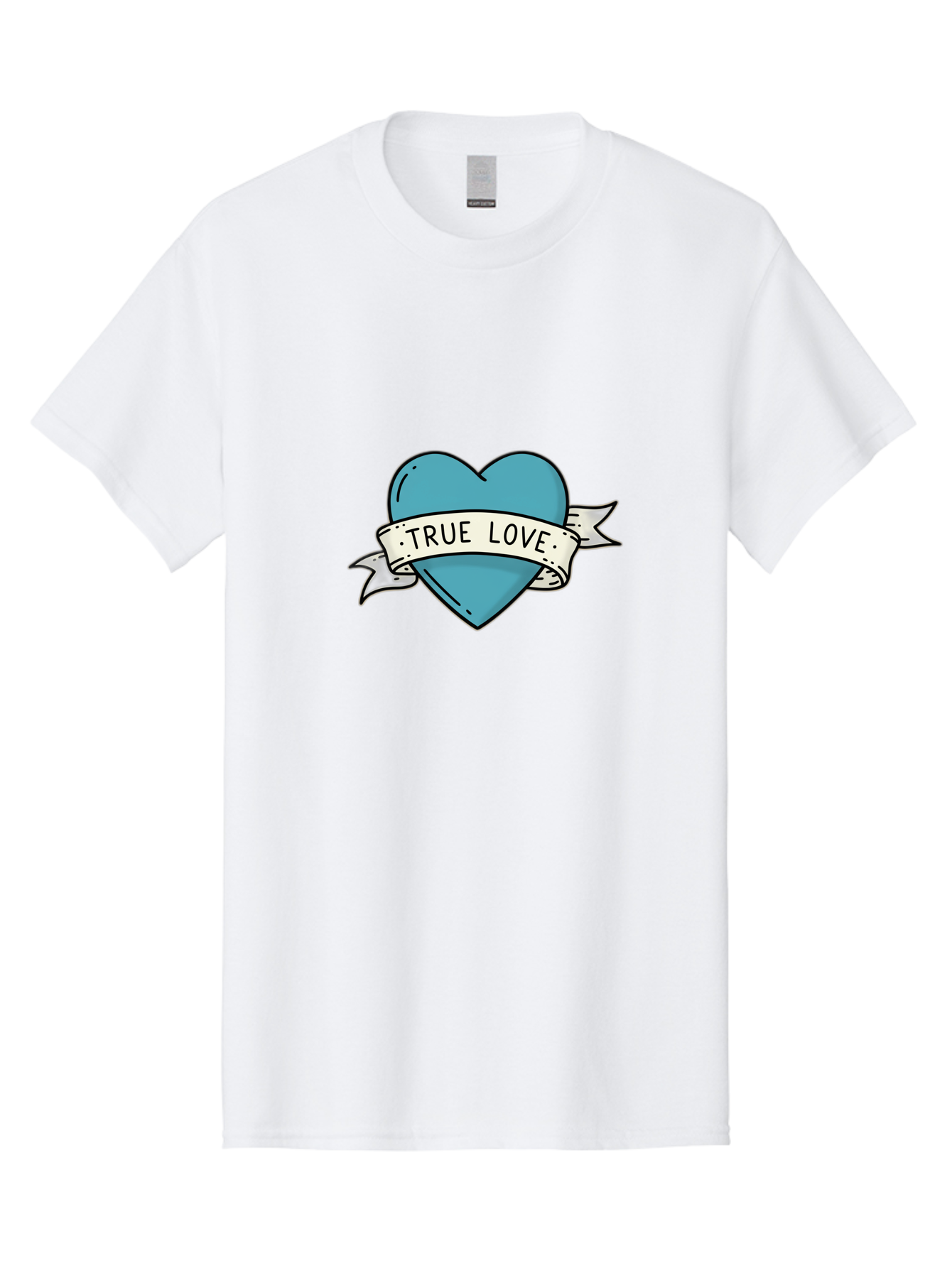 True-Love-1 Men'S Graphic Tee, 100% Cotton, Comfortable Casual Summer Wear, Machine Washable, Tattoo Heart Design, Blue Heart Illustration, True Love Symbol, Banner Wrapped Heart, Classic Tattoo Style, Simple Design Elements, Bae309 14
