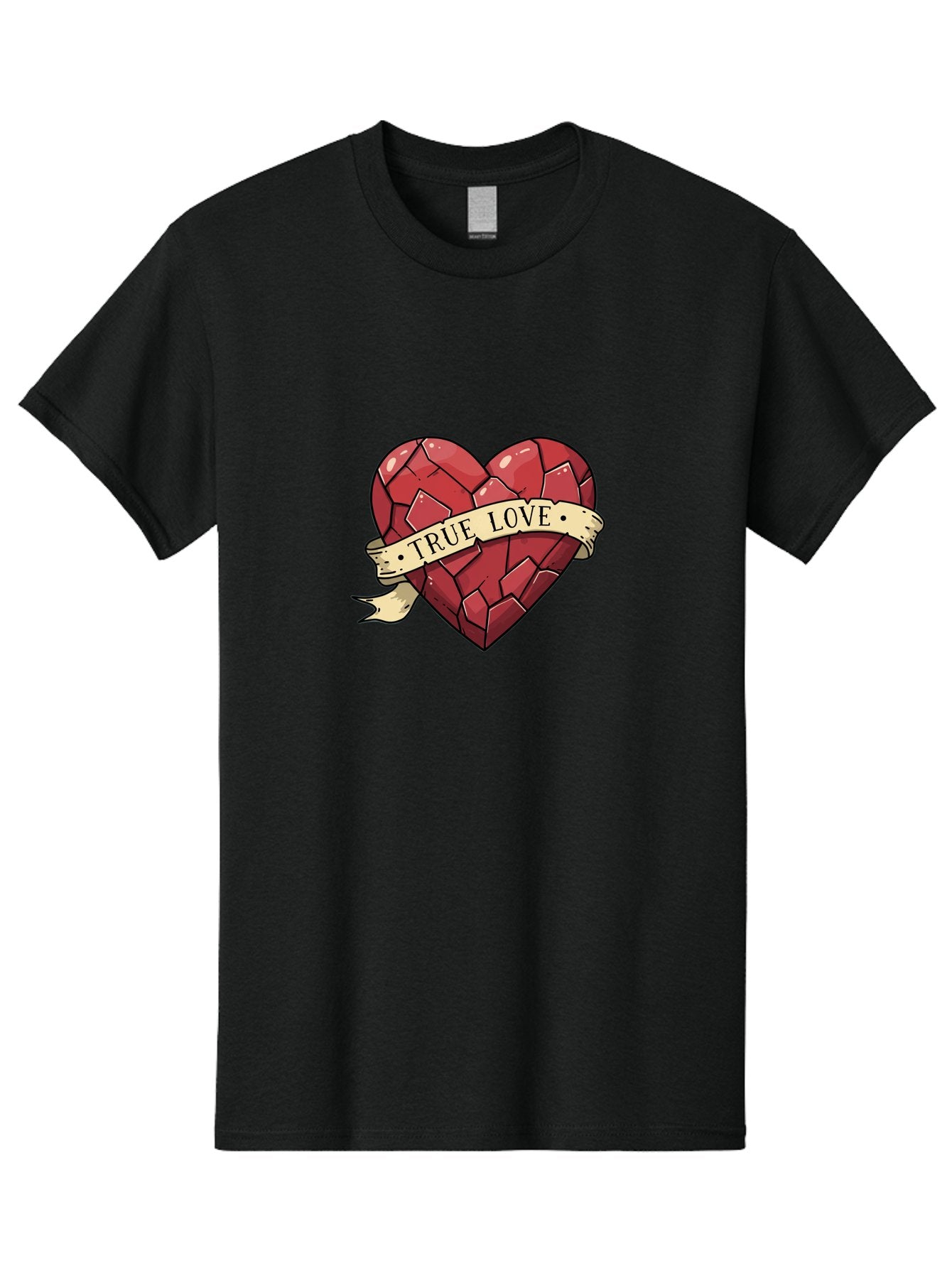True-Love-10 Men'S Graphic Tee, 100% Cotton, Comfortable Casual Summer Wear, Machine Washable, Shattered Heart, Broken Heart, True Love, Vintage Style, Tattoo Art, Heartbreak, Love Symbol, Red Heart, Beige Ribbon Bae310 7