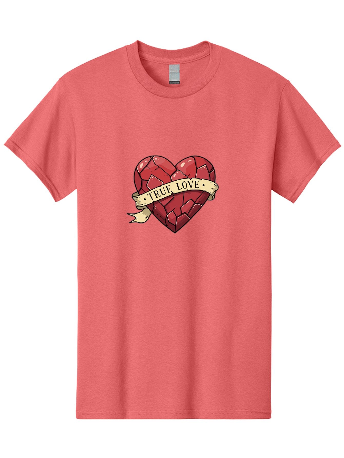 True-Love-10 Men'S Graphic Tee, 100% Cotton, Comfortable Casual Summer Wear, Machine Washable, Shattered Heart, Broken Heart, True Love, Vintage Style, Tattoo Art, Heartbreak, Love Symbol, Red Heart, Beige Ribbon Bae310 9