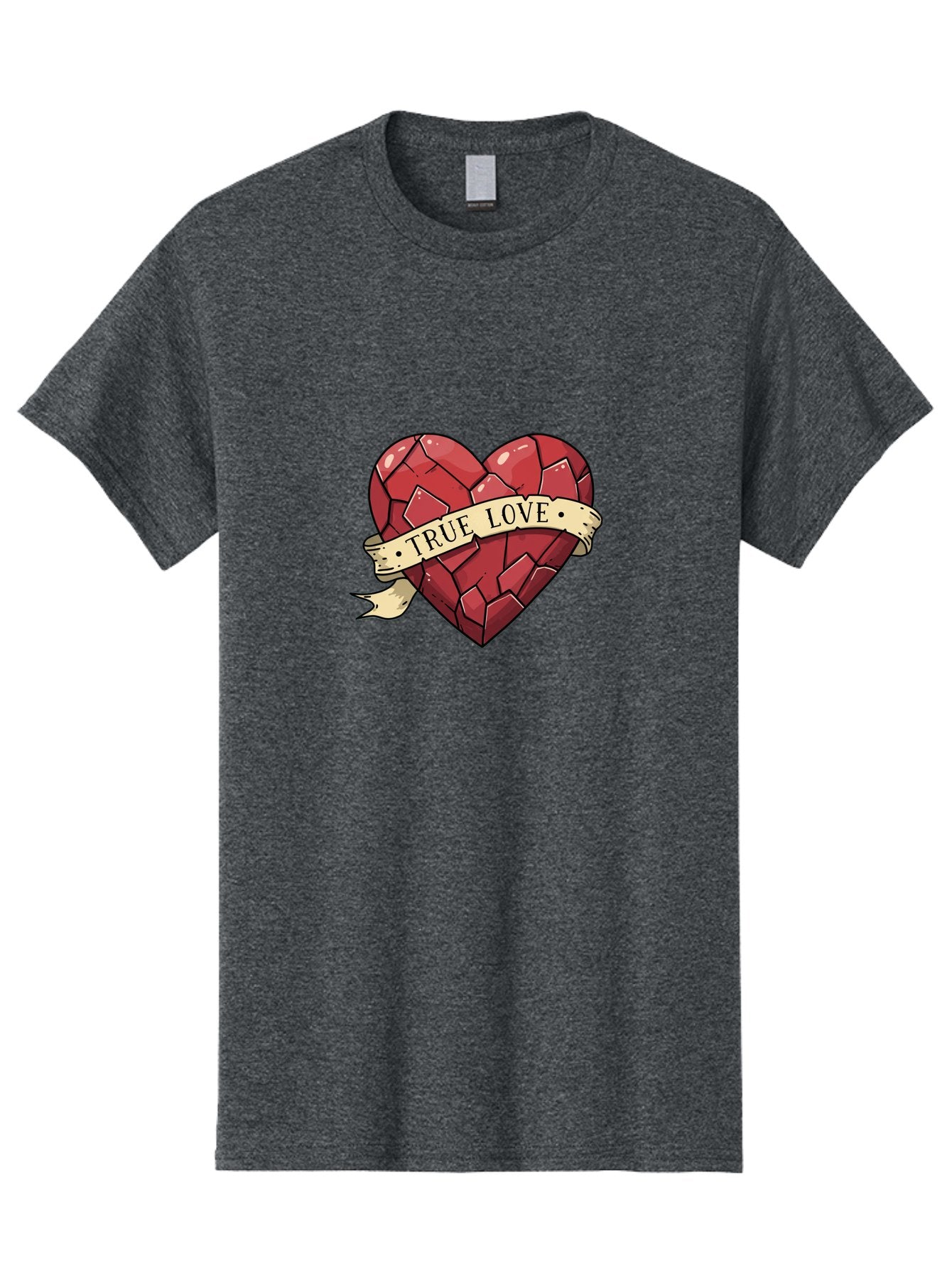 True-Love-10 Men'S Graphic Tee, 100% Cotton, Comfortable Casual Summer Wear, Machine Washable, Shattered Heart, Broken Heart, True Love, Vintage Style, Tattoo Art, Heartbreak, Love Symbol, Red Heart, Beige Ribbon Bae310 15