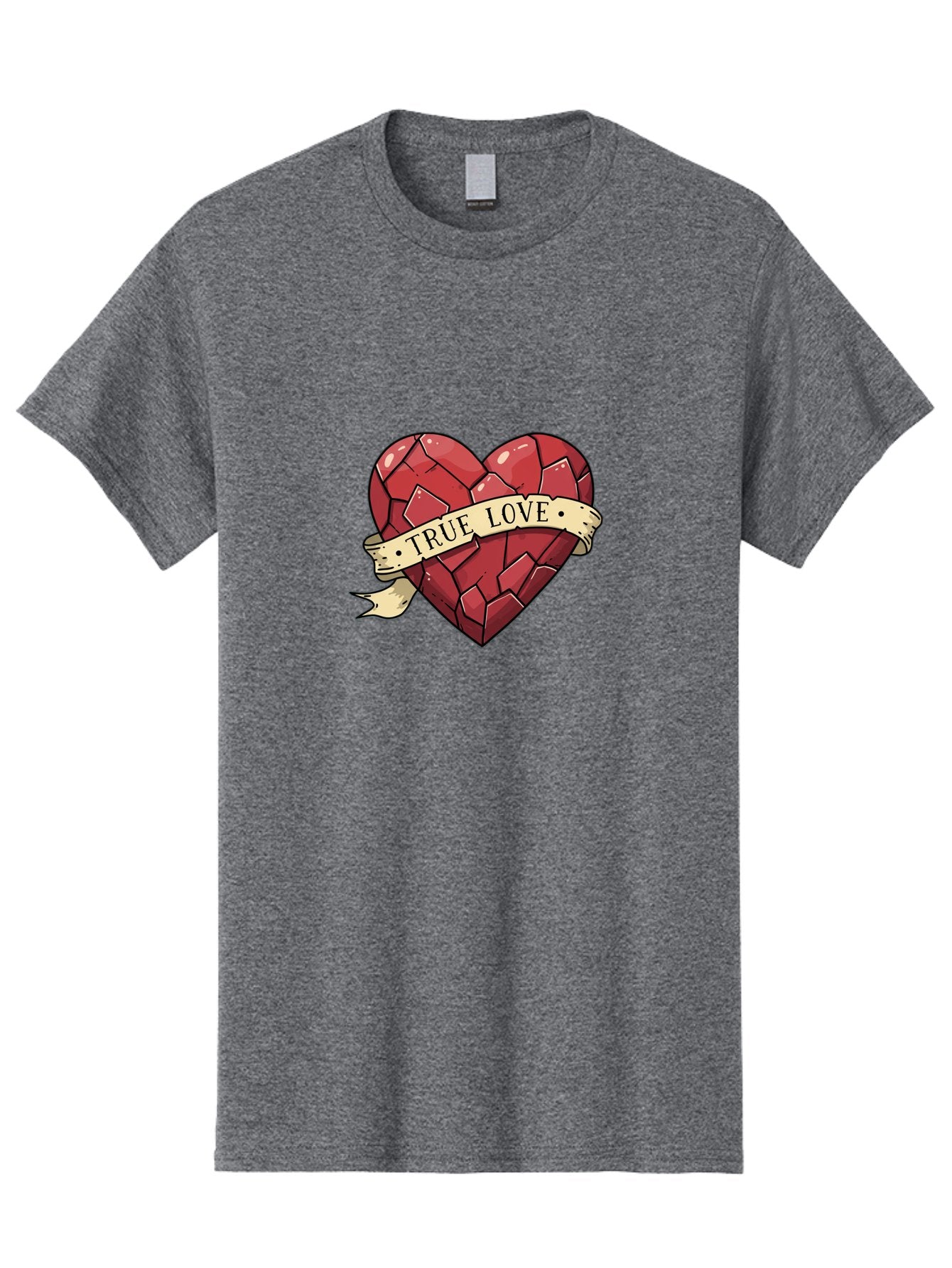 True-Love-10 Men'S Graphic Tee, 100% Cotton, Comfortable Casual Summer Wear, Machine Washable, Shattered Heart, Broken Heart, True Love, Vintage Style, Tattoo Art, Heartbreak, Love Symbol, Red Heart, Beige Ribbon Bae310 10