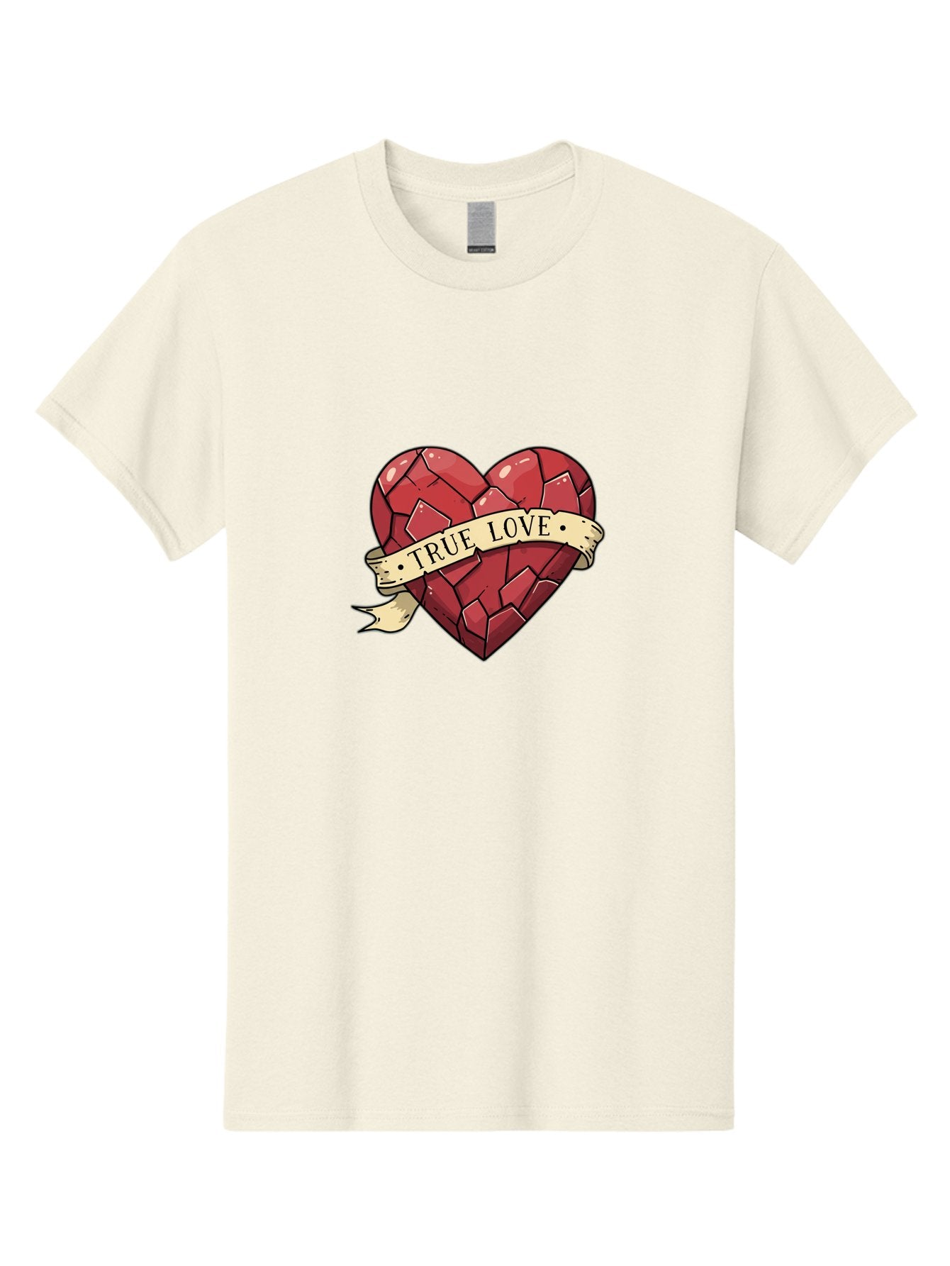 True-Love-10 Men'S Graphic Tee, 100% Cotton, Comfortable Casual Summer Wear, Machine Washable, Shattered Heart, Broken Heart, True Love, Vintage Style, Tattoo Art, Heartbreak, Love Symbol, Red Heart, Beige Ribbon Bae310 6