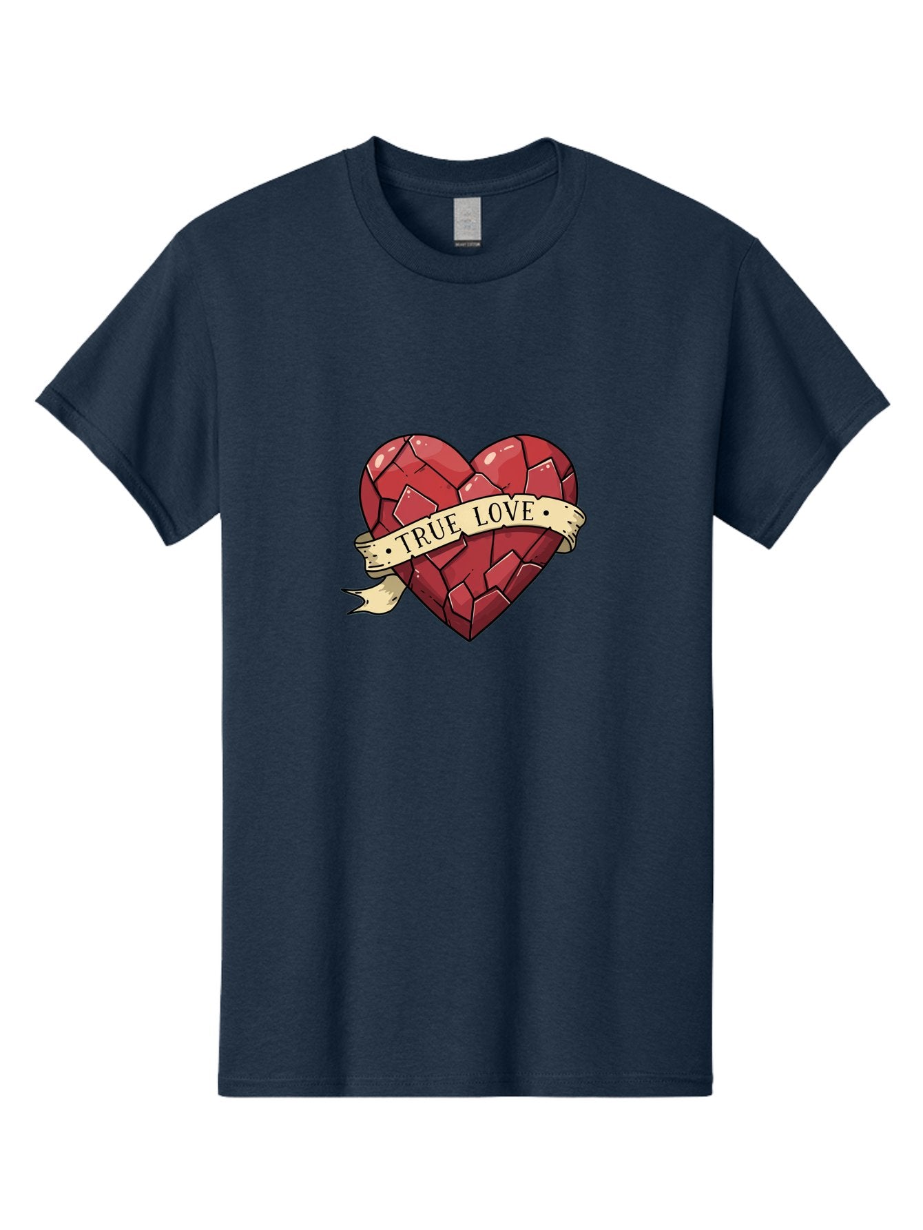 True-Love-10 Men'S Graphic Tee, 100% Cotton, Comfortable Casual Summer Wear, Machine Washable, Shattered Heart, Broken Heart, True Love, Vintage Style, Tattoo Art, Heartbreak, Love Symbol, Red Heart, Beige Ribbon Bae310 13