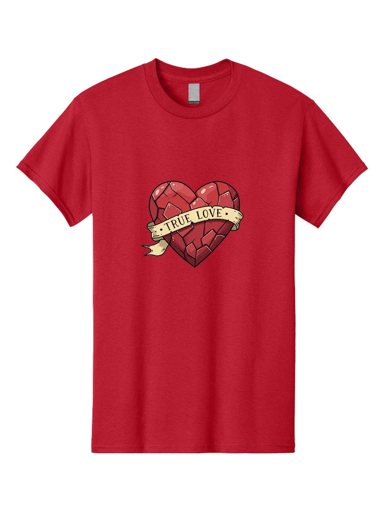 True-Love-10 Men'S Graphic Tee, 100% Cotton, Comfortable Casual Summer Wear, Machine Washable, Shattered Heart, Broken Heart, True Love, Vintage Style, Tattoo Art, Heartbreak, Love Symbol, Red Heart, Beige Ribbon Bae310 11