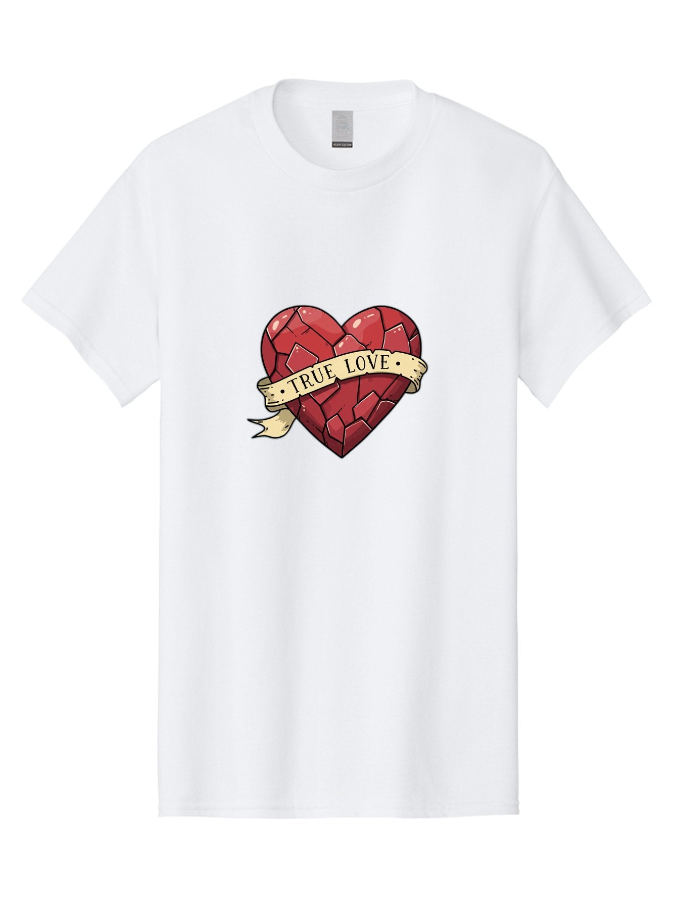 True-Love-10 Men'S Graphic Tee, 100% Cotton, Comfortable Casual Summer Wear, Machine Washable, Shattered Heart, Broken Heart, True Love, Vintage Style, Tattoo Art, Heartbreak, Love Symbol, Red Heart, Beige Ribbon Bae310 3