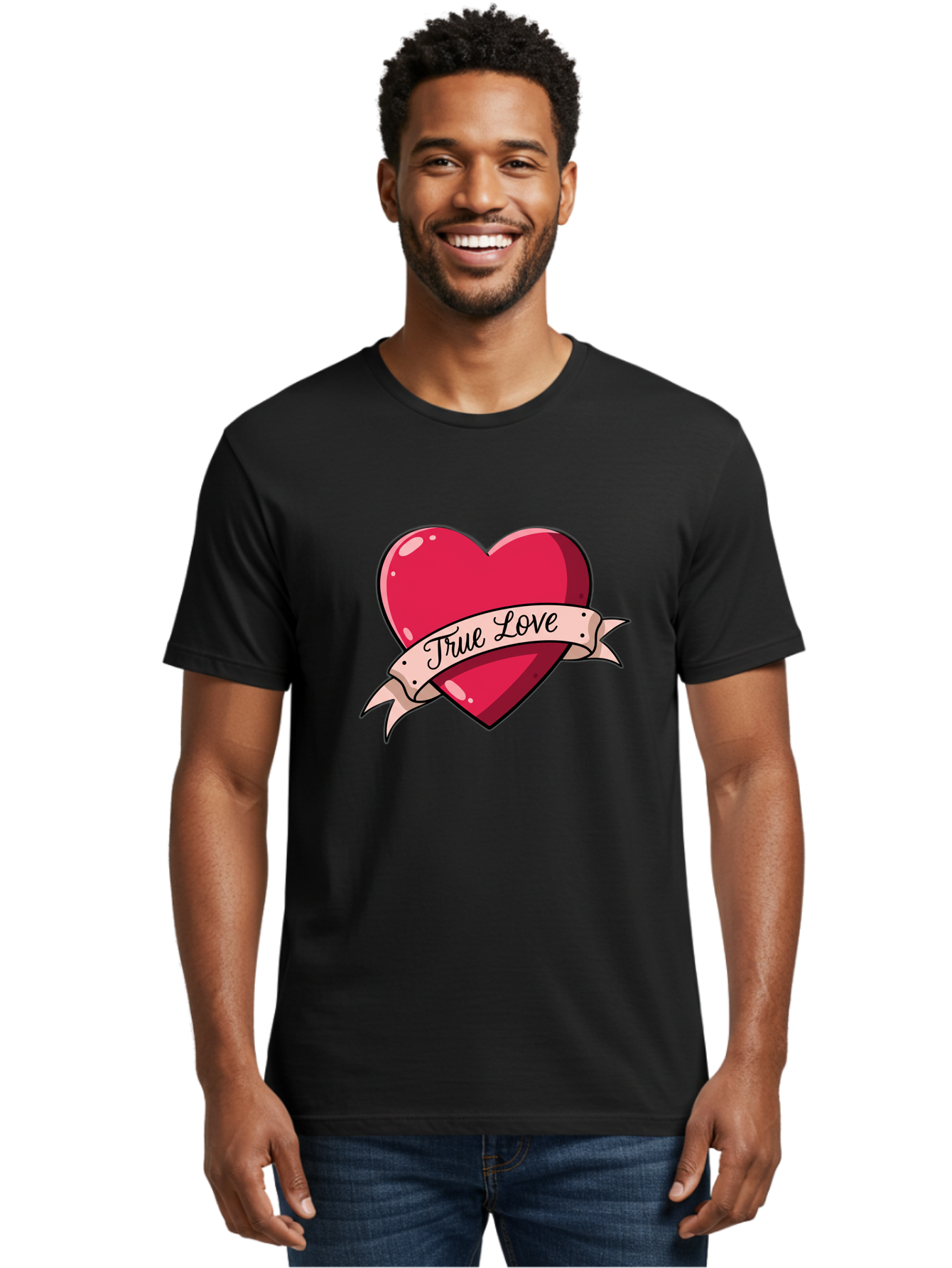 True-Love-2 Men'S Graphic Tee, 100% Cotton, Comfortable Casual Summer Wear, Machine Washable, Sweetheart Tattoo Design, Heart With Ribbon, True Love Phrase, Tattoo Art, Valentine Symbol, Love Heart Bae311 19