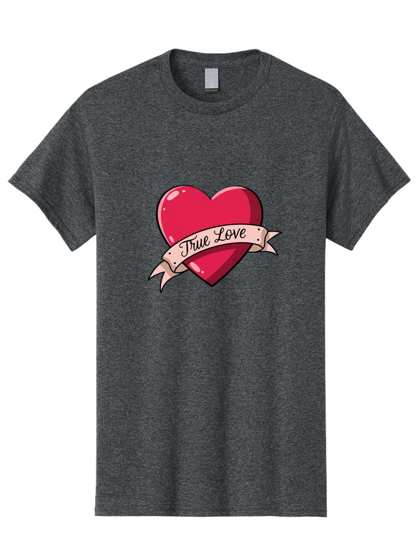 True-Love-2 Men'S Graphic Tee, 100% Cotton, Comfortable Casual Summer Wear, Machine Washable, Sweetheart Tattoo Design, Heart With Ribbon, True Love Phrase, Tattoo Art, Valentine Symbol, Love Heart Bae311