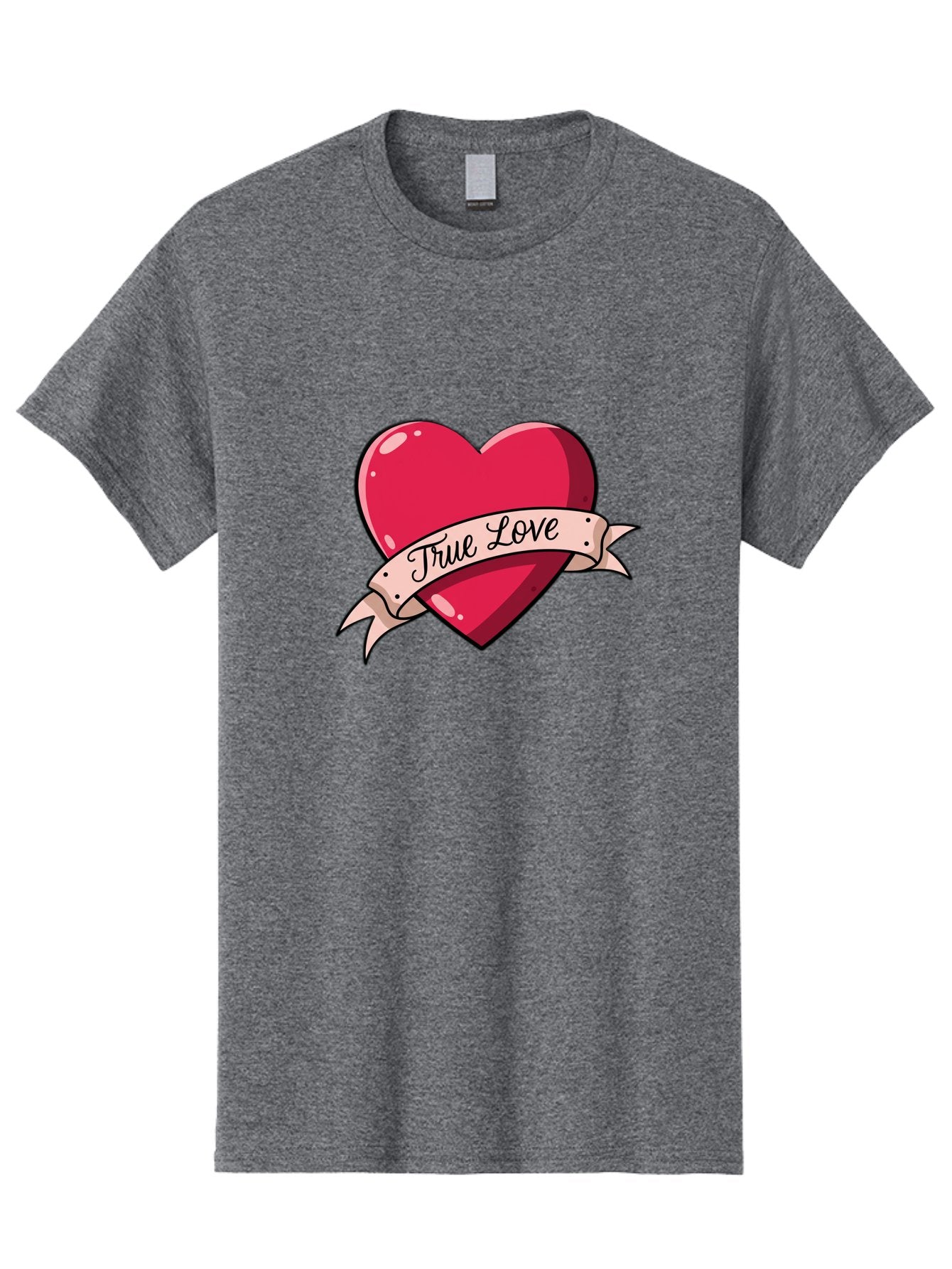 True-Love-2 Men'S Graphic Tee, 100% Cotton, Comfortable Casual Summer Wear, Machine Washable, Sweetheart Tattoo Design, Heart With Ribbon, True Love Phrase, Tattoo Art, Valentine Symbol, Love Heart Bae311 3