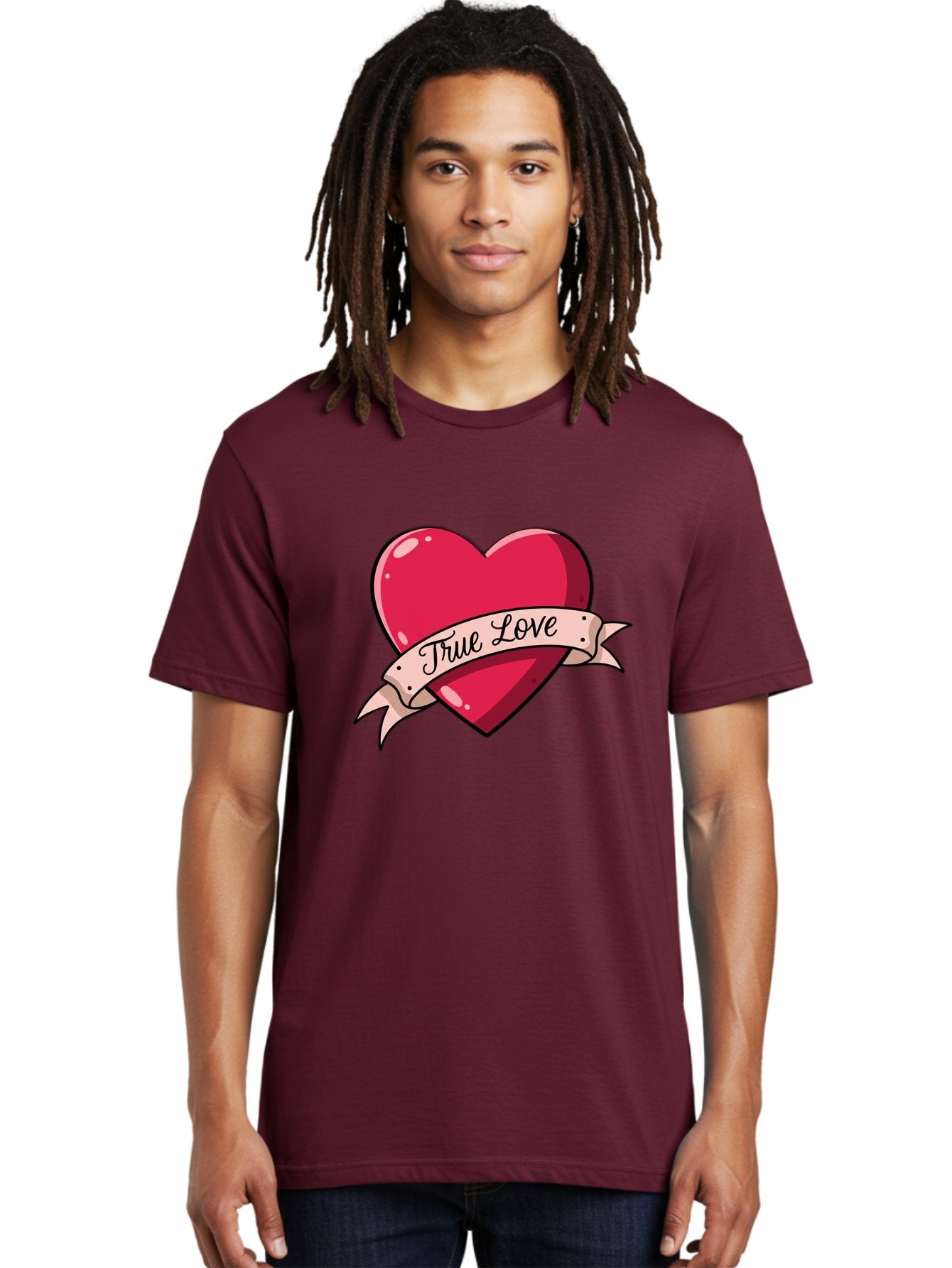 True-Love-2 Men'S Graphic Tee, 100% Cotton, Comfortable Casual Summer Wear, Machine Washable, Sweetheart Tattoo Design, Heart With Ribbon, True Love Phrase, Tattoo Art, Valentine Symbol, Love Heart Bae311 20
