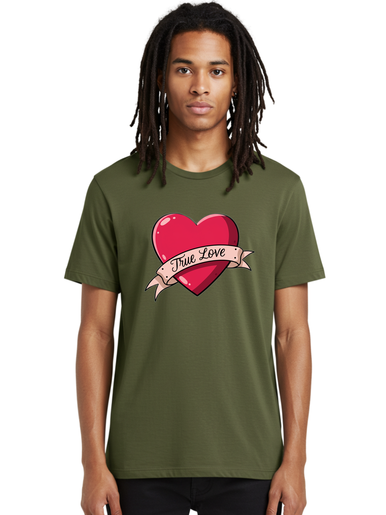 True-Love-2 Men'S Graphic Tee, 100% Cotton, Comfortable Casual Summer Wear, Machine Washable, Sweetheart Tattoo Design, Heart With Ribbon, True Love Phrase, Tattoo Art, Valentine Symbol, Love Heart Bae311 20