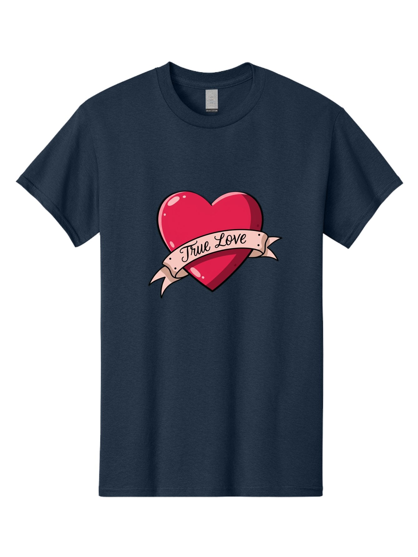 True-Love-2 Men'S Graphic Tee, 100% Cotton, Comfortable Casual Summer Wear, Machine Washable, Sweetheart Tattoo Design, Heart With Ribbon, True Love Phrase, Tattoo Art, Valentine Symbol, Love Heart Bae311 10