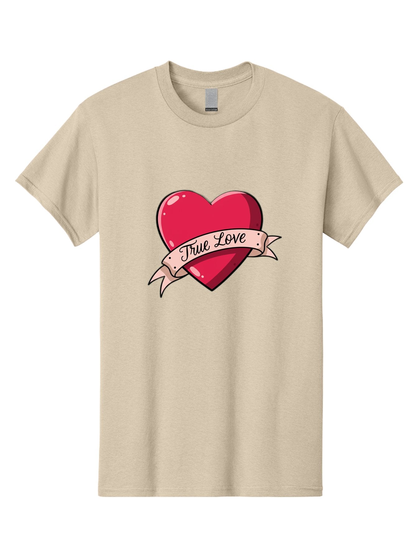 True-Love-2 Men'S Graphic Tee, 100% Cotton, Comfortable Casual Summer Wear, Machine Washable, Sweetheart Tattoo Design, Heart With Ribbon, True Love Phrase, Tattoo Art, Valentine Symbol, Love Heart Bae311 15