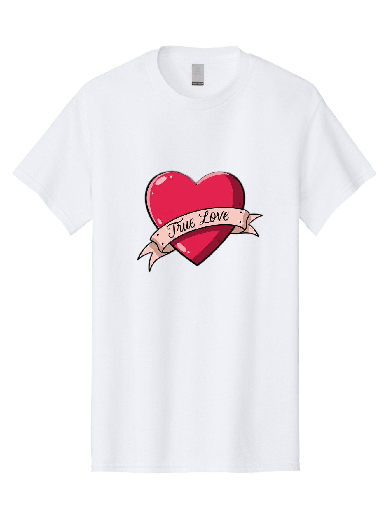 True-Love-2 Men'S Graphic Tee, 100% Cotton, Comfortable Casual Summer Wear, Machine Washable, Sweetheart Tattoo Design, Heart With Ribbon, True Love Phrase, Tattoo Art, Valentine Symbol, Love Heart Bae311 7