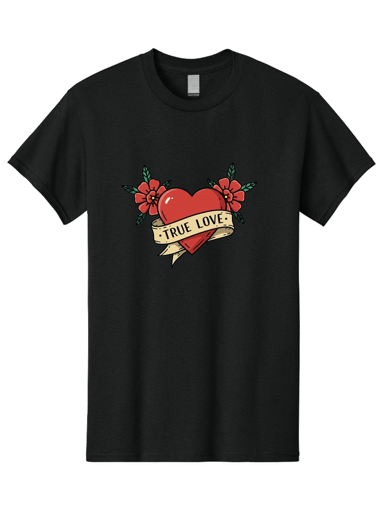 True-Love-4 Men'S Graphic Tee, 100% Cotton, Comfortable Casual Summer Wear, Machine Washable, Red Heart, True Love, Vintage Tattoo, Floral Design, Red Flowers, Love Symbol, Classic Tattoo Art, Heart With Ribbon, Retro Style Bae313 8