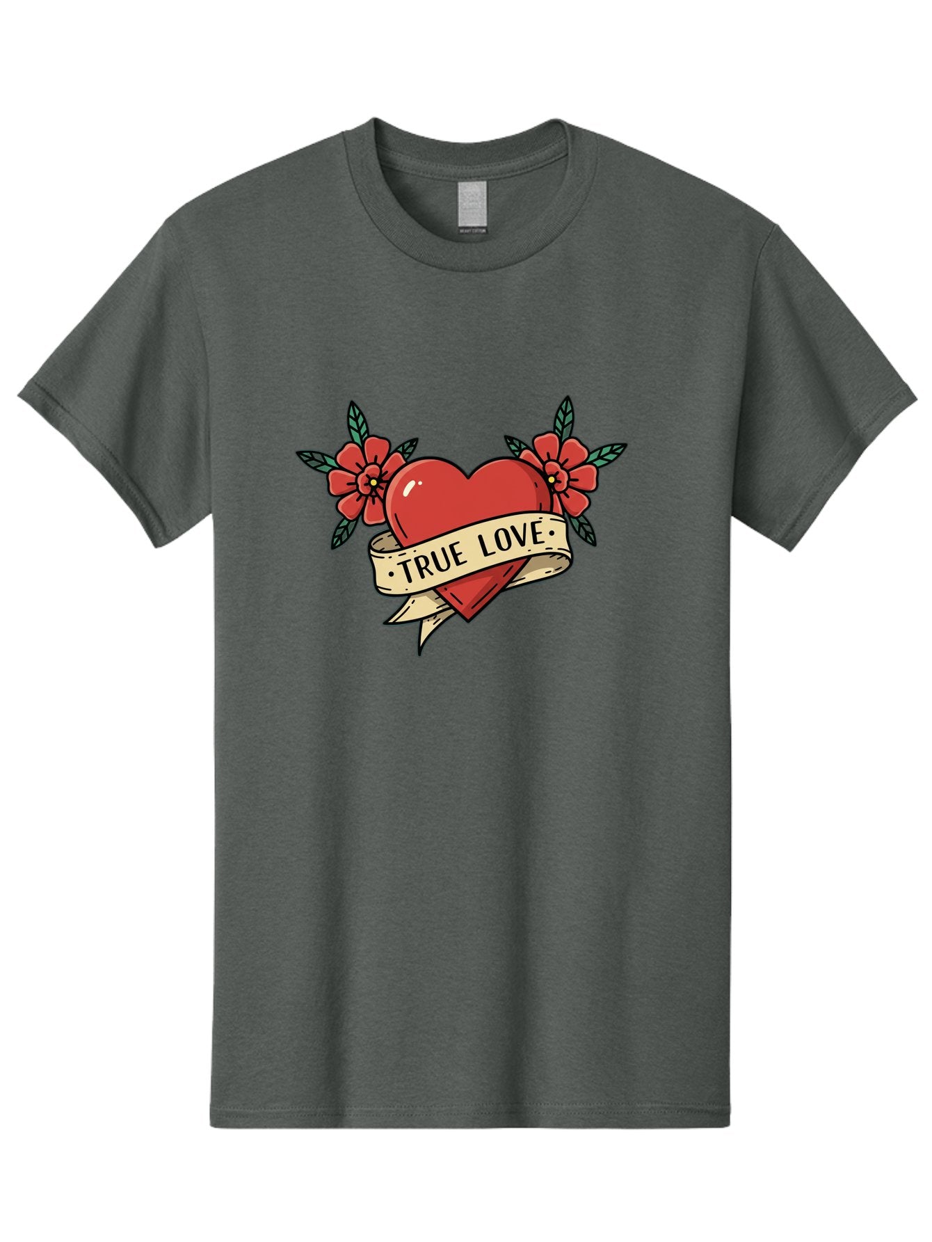 True-Love-4 Men'S Graphic Tee, 100% Cotton, Comfortable Casual Summer Wear, Machine Washable, Red Heart, True Love, Vintage Tattoo, Floral Design, Red Flowers, Love Symbol, Classic Tattoo Art, Heart With Ribbon, Retro Style Bae313 12