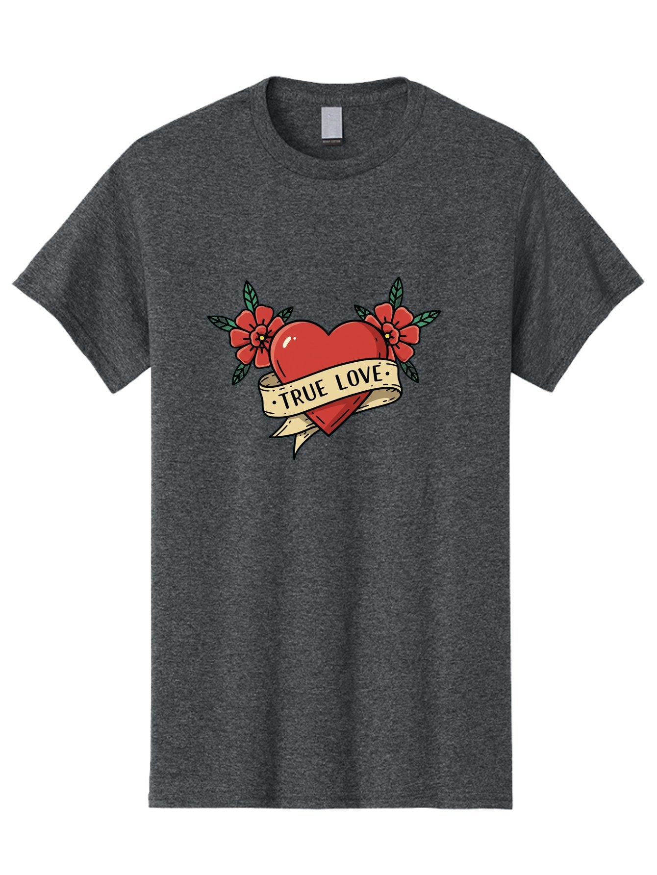True-Love-4 Men'S Graphic Tee, 100% Cotton, Comfortable Casual Summer Wear, Machine Washable, Red Heart, True Love, Vintage Tattoo, Floral Design, Red Flowers, Love Symbol, Classic Tattoo Art, Heart With Ribbon, Retro Style Bae313