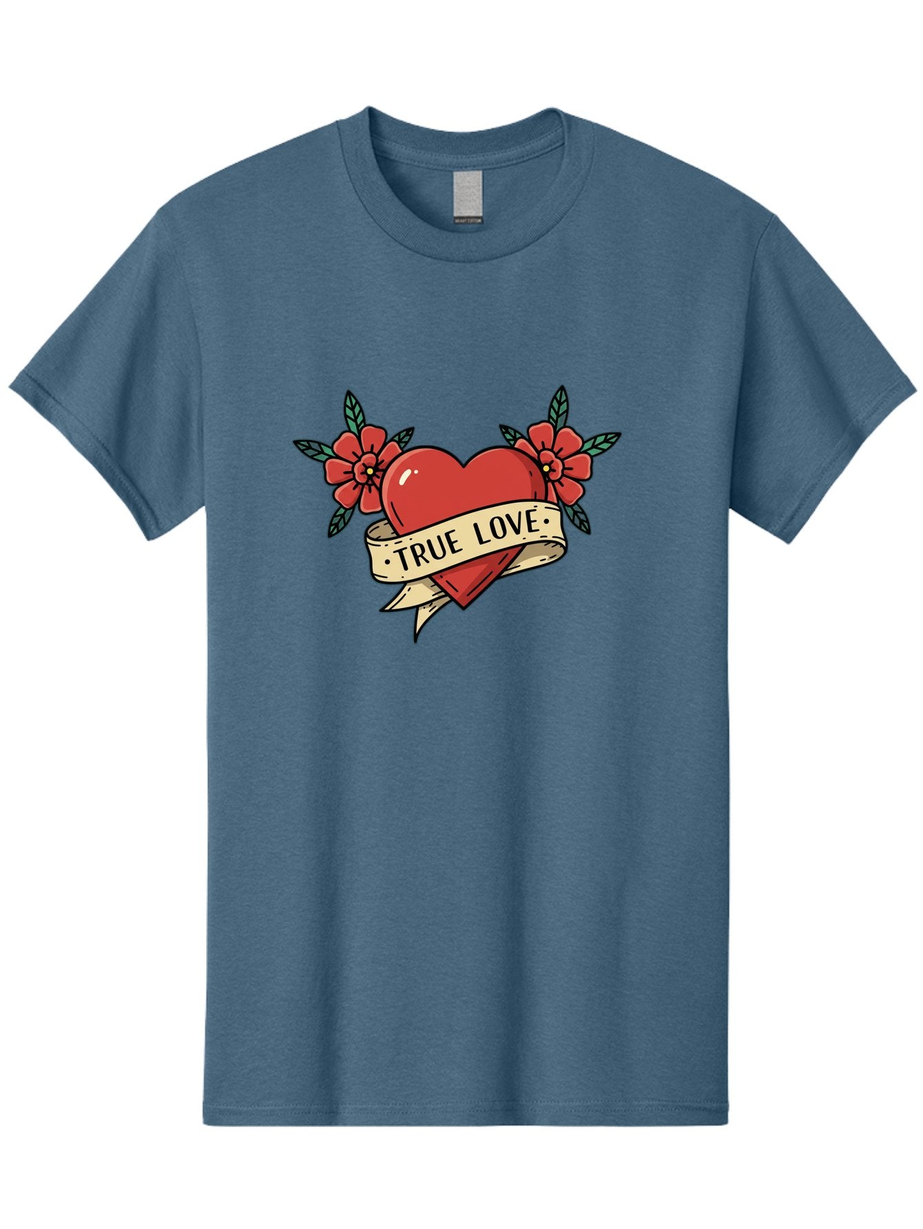 True-Love-4 Men'S Graphic Tee, 100% Cotton, Comfortable Casual Summer Wear, Machine Washable, Red Heart, True Love, Vintage Tattoo, Floral Design, Red Flowers, Love Symbol, Classic Tattoo Art, Heart With Ribbon, Retro Style Bae313 9